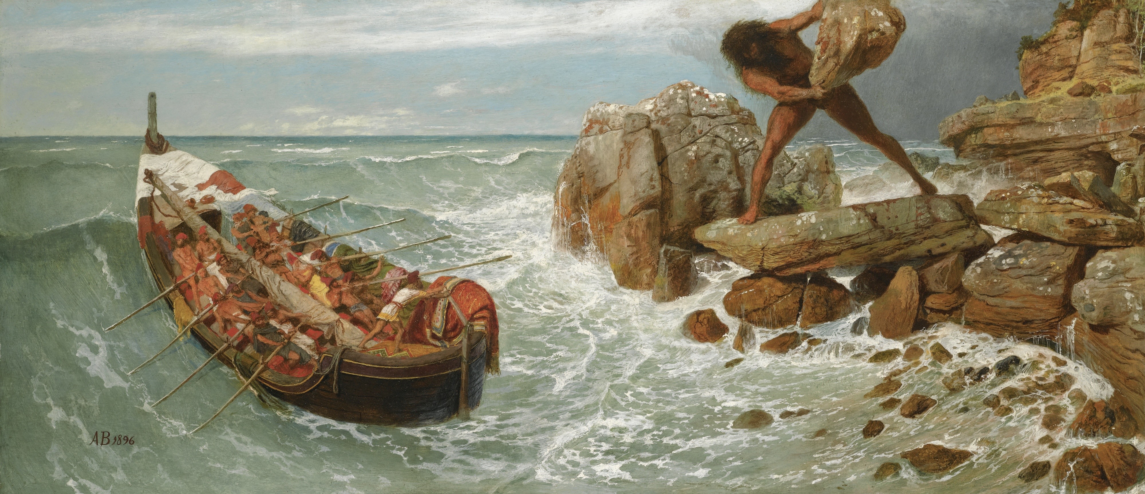 Oil Painting Odysseus Artwork Arnold Bocklin 4000x1728