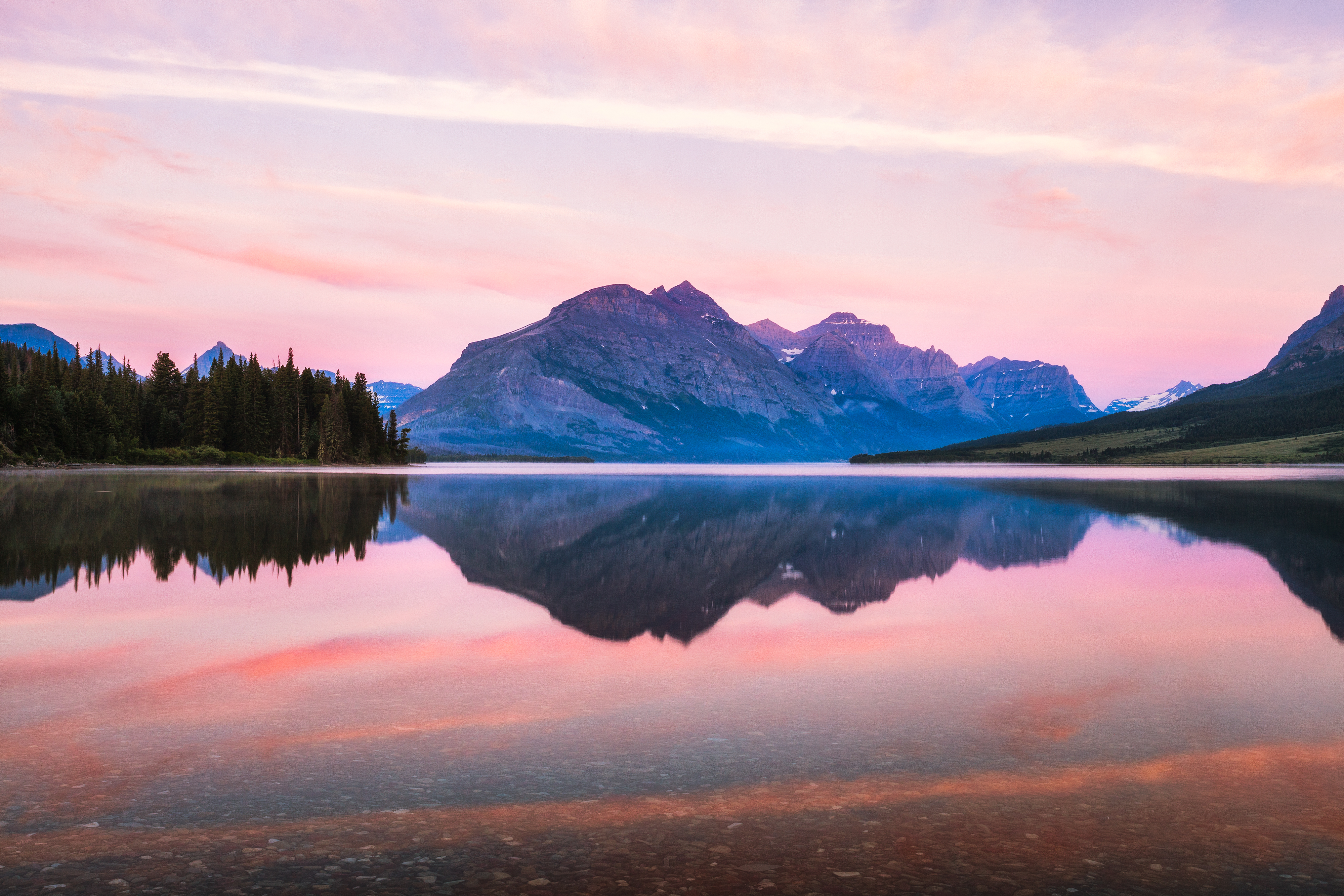 Glacier National Park Nature Mountain Lake Reflection 4000x2667