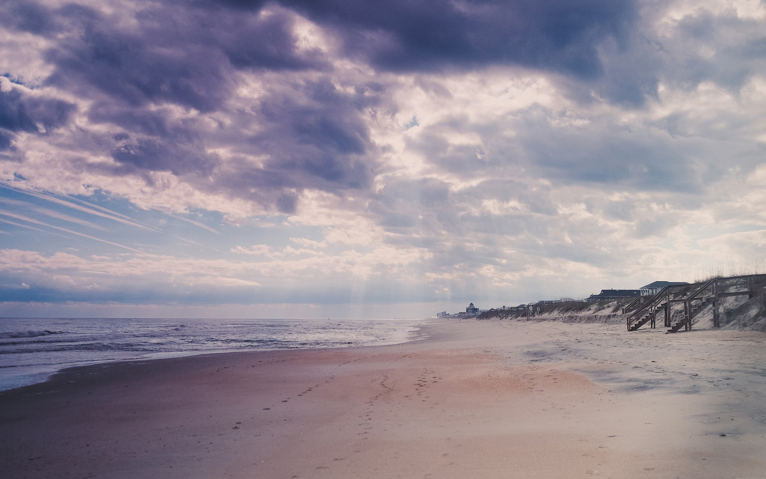 Photography Beach Footprints Clouds Sky Sea Horizon 2560x1600
