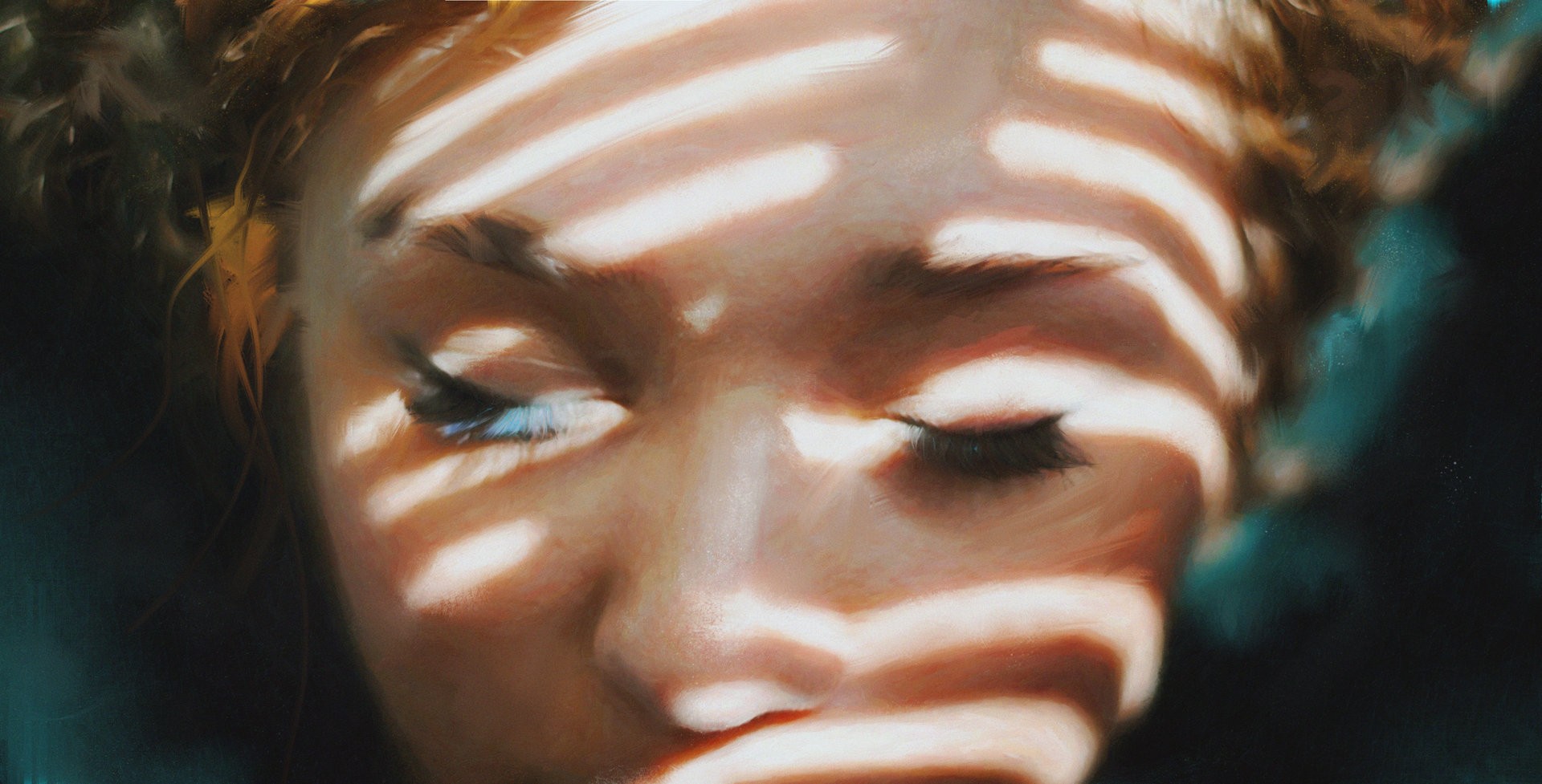 Women Painting Artwork Closed Eyes Eyelashes Face Closeup Mark Chang 1920x977