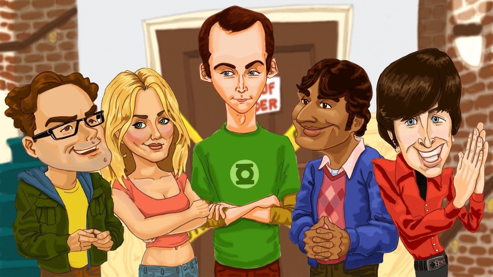 The Big Bang Theory Sheldon Cooper Leonard Hofstadter Penny Howard Wolowitz Raj Koothrappali Caricat 1920x1080