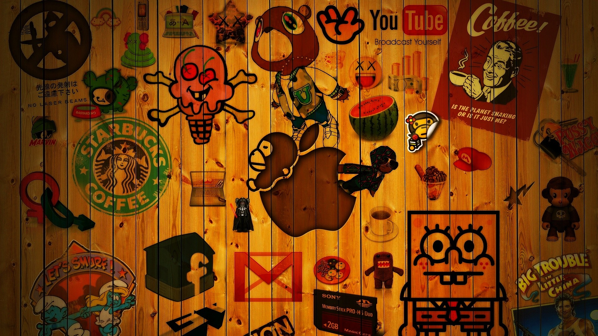 Logo Mixing Consoles Digital Art Wood Artwork Texture Smurfs Melons SpongeBob SquarePants Colorful Y 1920x1080