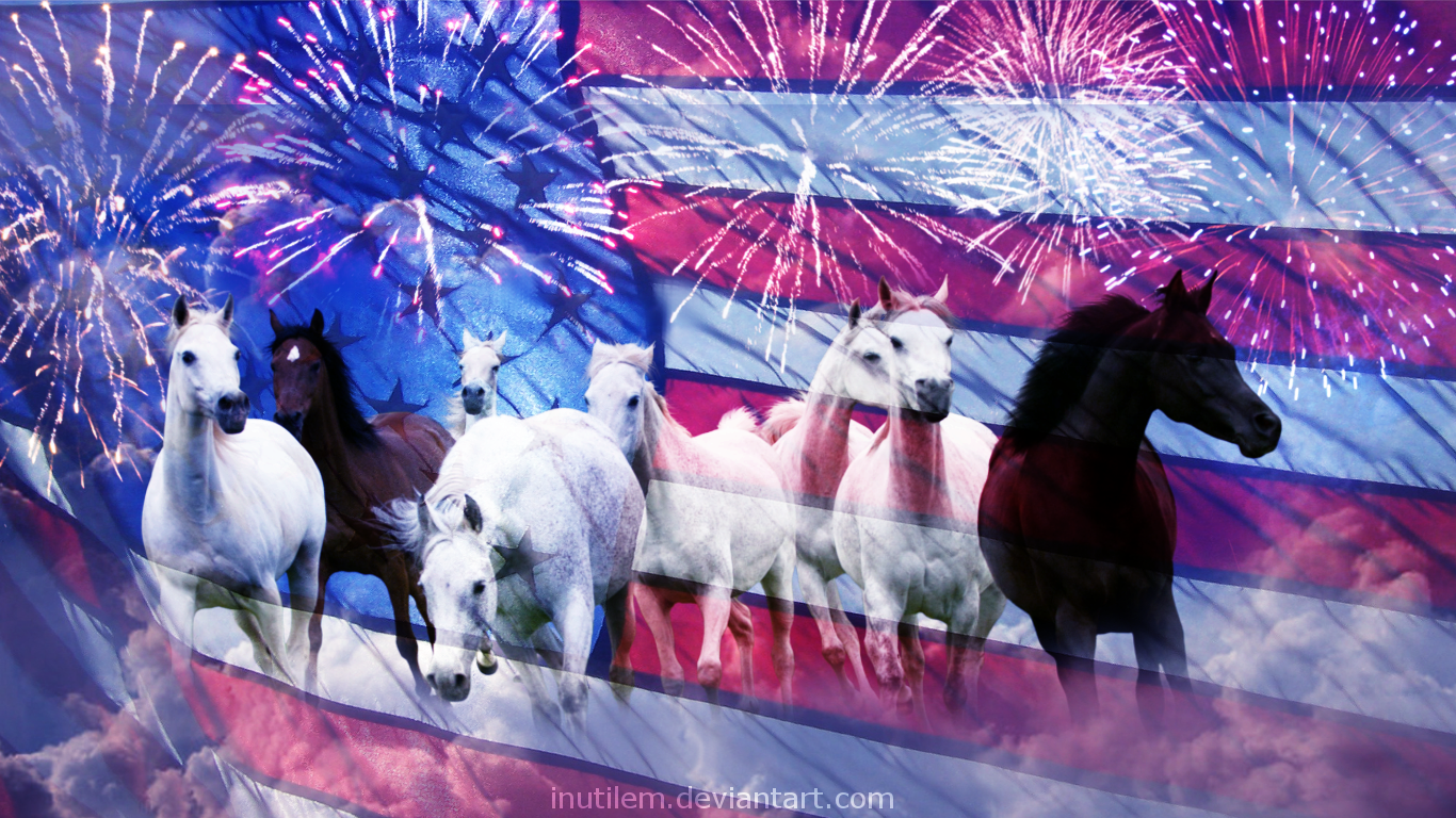 Horse Fireworks USA 4th Of July Independence Day 1366x768