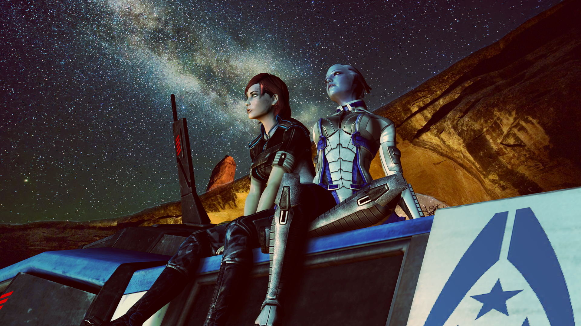 Mass Effect Video Games Video Game Art Video Game Heroes Night Sky Science Fiction Video Game Girls  1920x1080