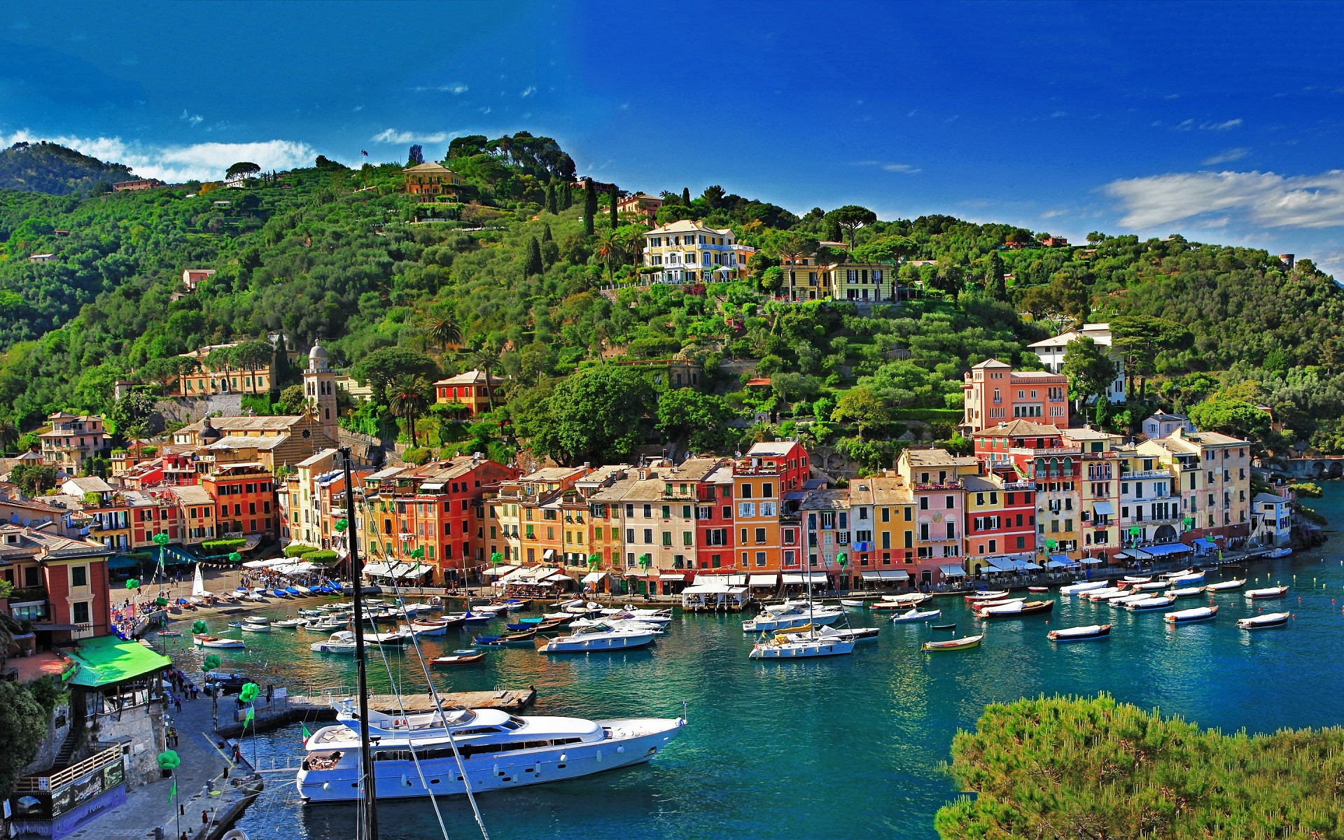 City Cityscape Landscape Sea Boat Building Forest Bay Portofino Italy Colorful 1920x1200