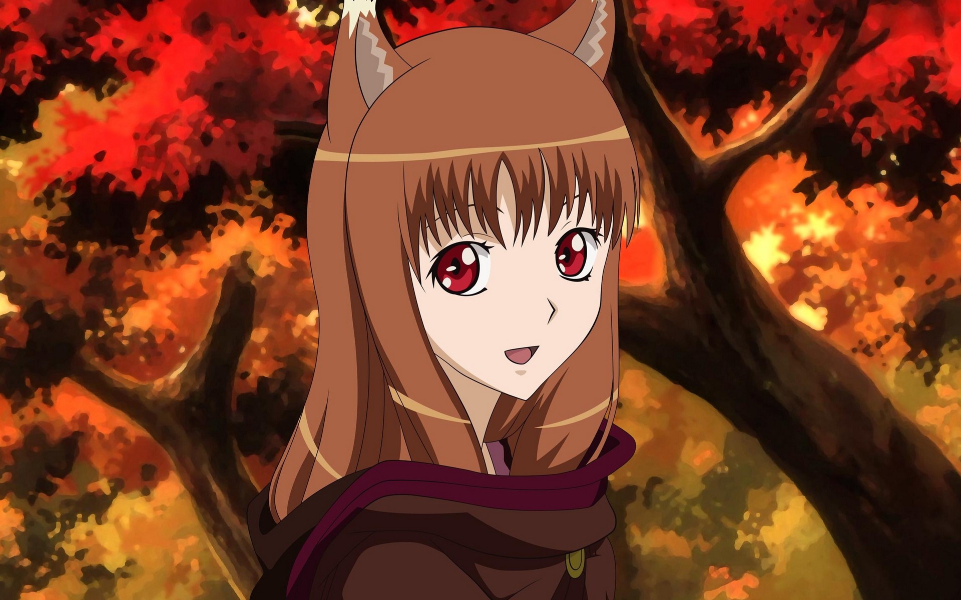 Spice And Wolf Animal Ears Brunette Red Eyes Fall Holo Anime 1920x1200