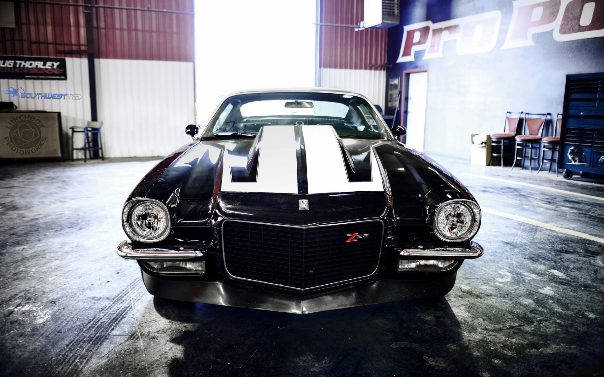 Car Chevrolet Chevy Chevrolet Camaro Z28 Muscle Cars American Cars Vehicle Racing Stripes Frontal Vi 1920x1200