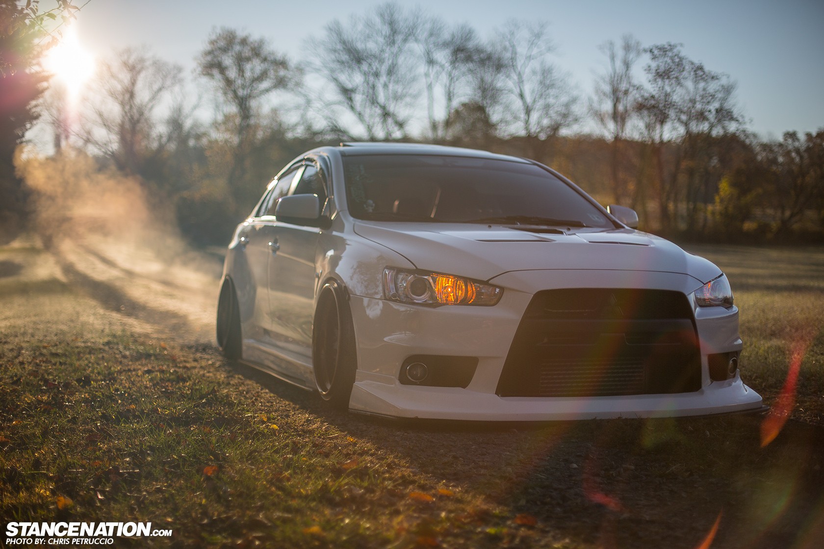 Mitsubishi Lancer Evo X Mitsubishi Lancer Mitsubishi DAT3VO Work Emotion XD 9 Car White Cars Trees V 1680x1120