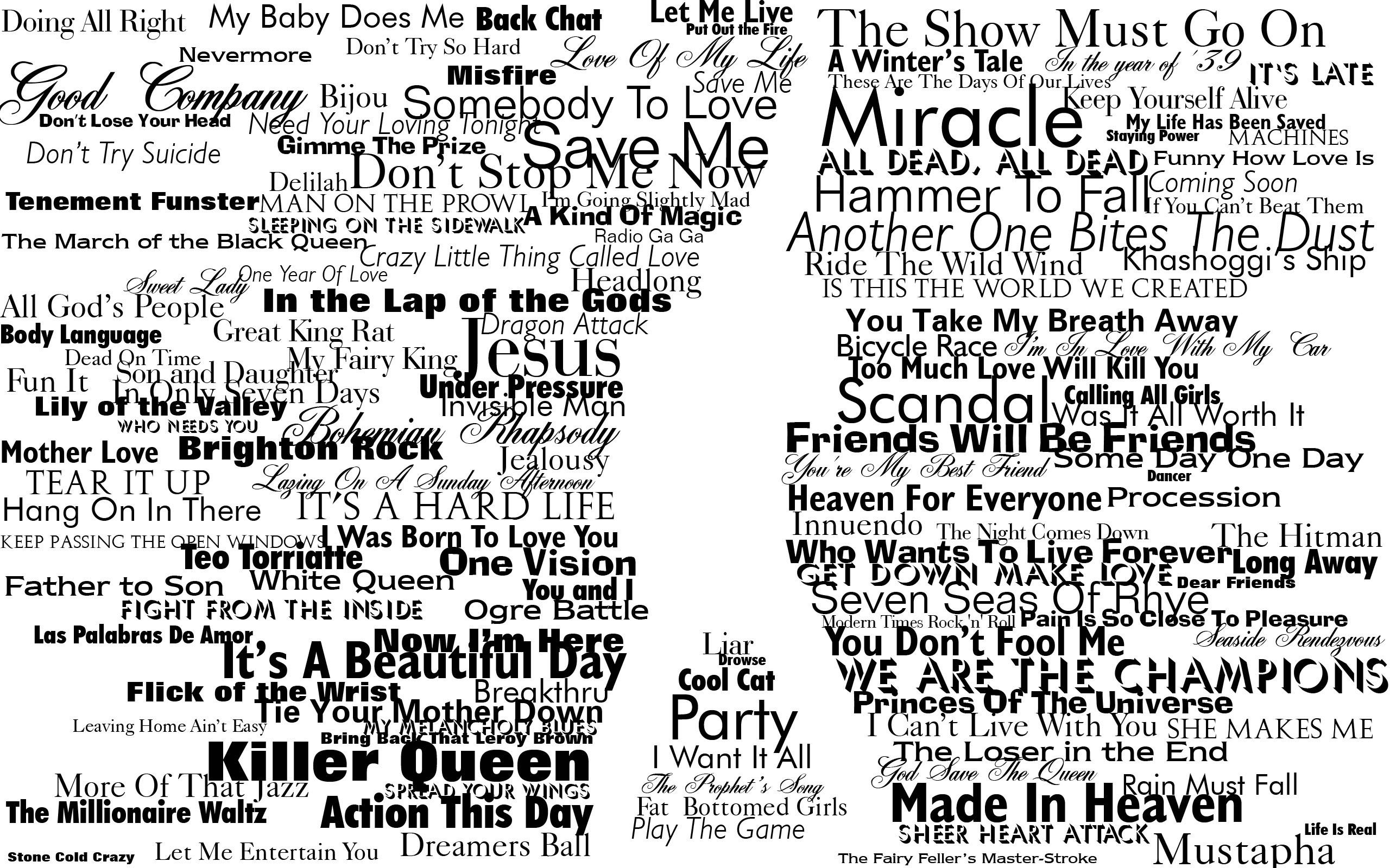 Typography Freddie Mercury Queen Silhouette 2560x1600