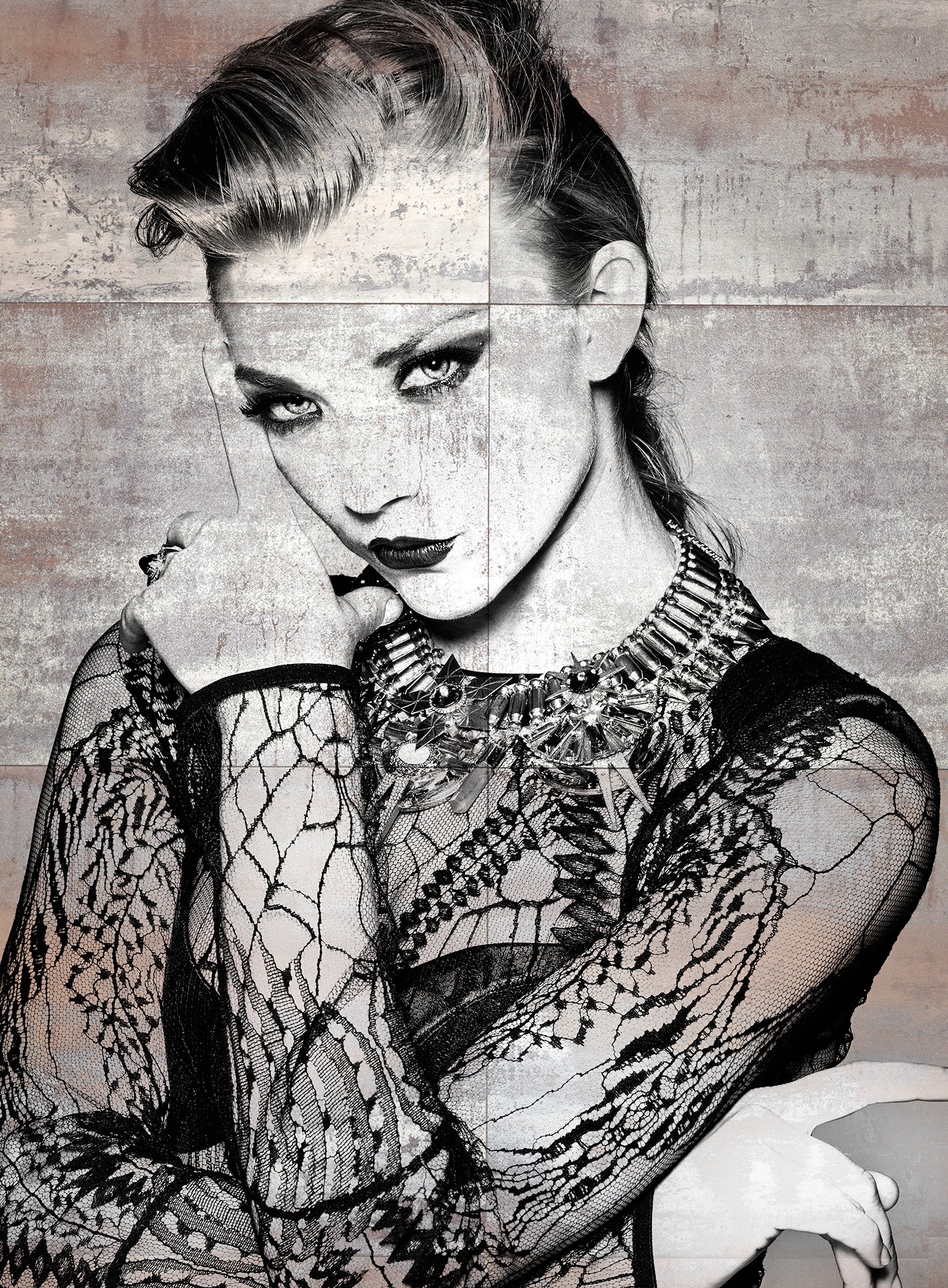 Natalie Dormer Women Actress Monochrome Tiled Lace Top Digital Art 1472x2000