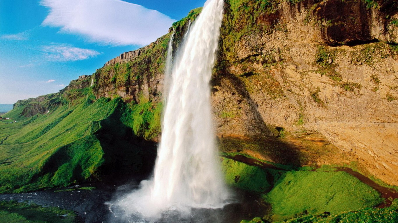 Iceland Seljalandsfoss Waterfall Waterfall Landscape 1366x768