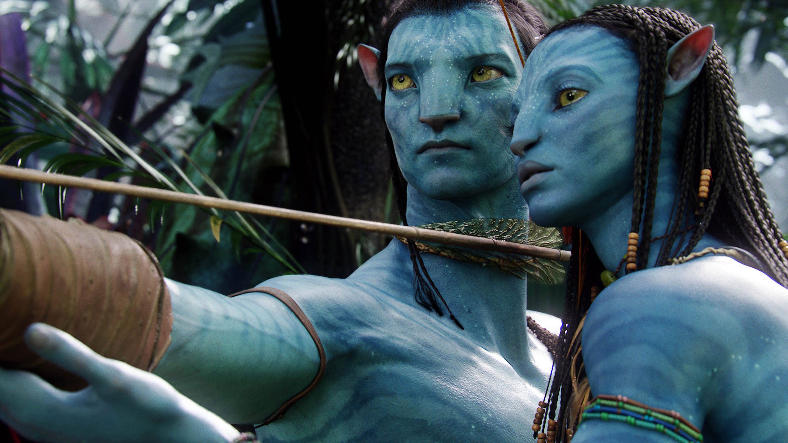 Avatar Blue Skin Neytiri Jake Sully Navi Couple Movie Scenes 2560x1440
