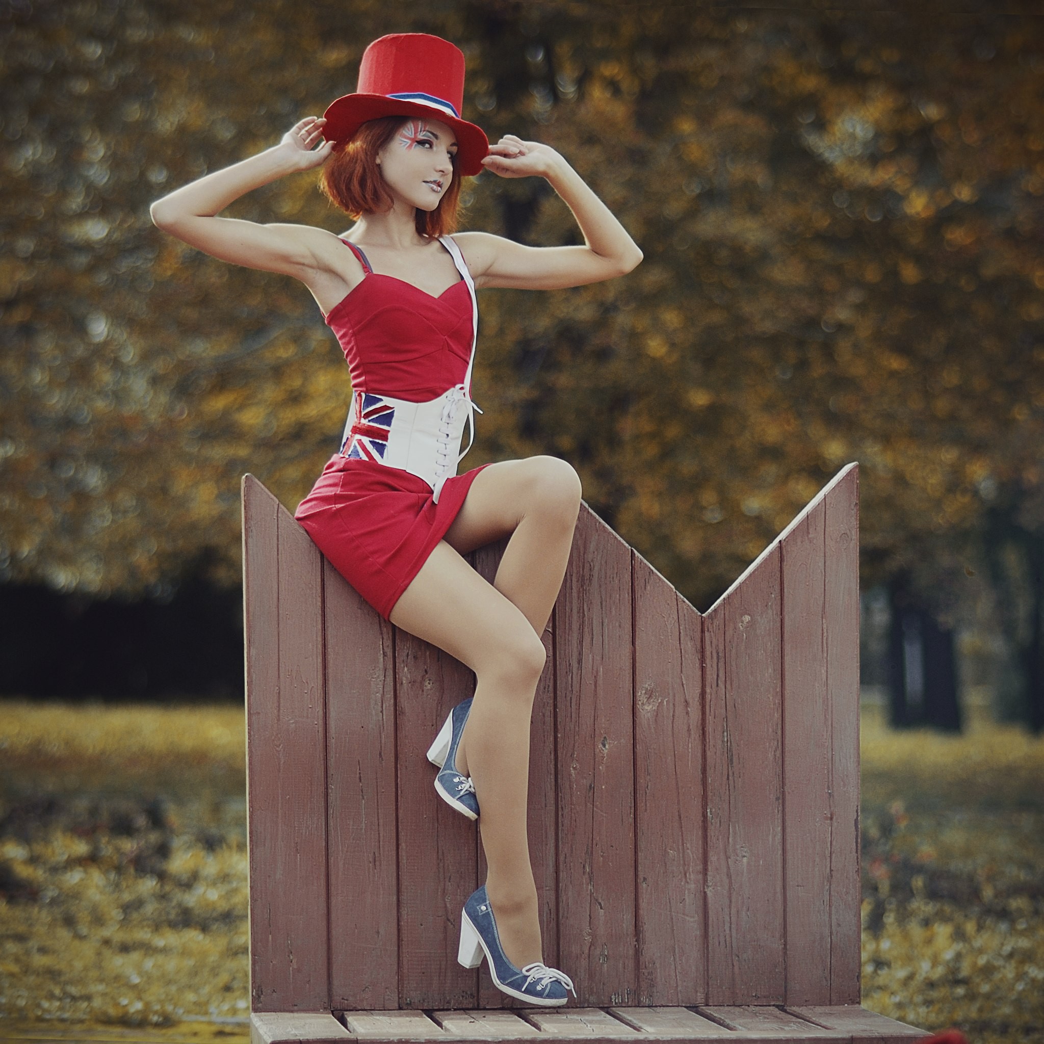 Women Readhead Red Dress Funny Hats Legs Women Outdoors 2048x2048