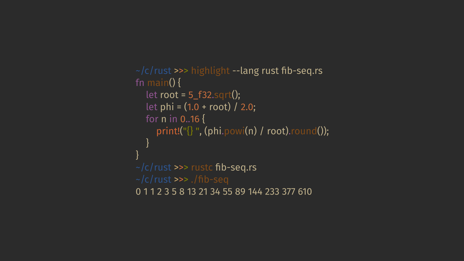 Rust Programming Code Fibonacci Sequence Syntax Highlighting 1920x1080