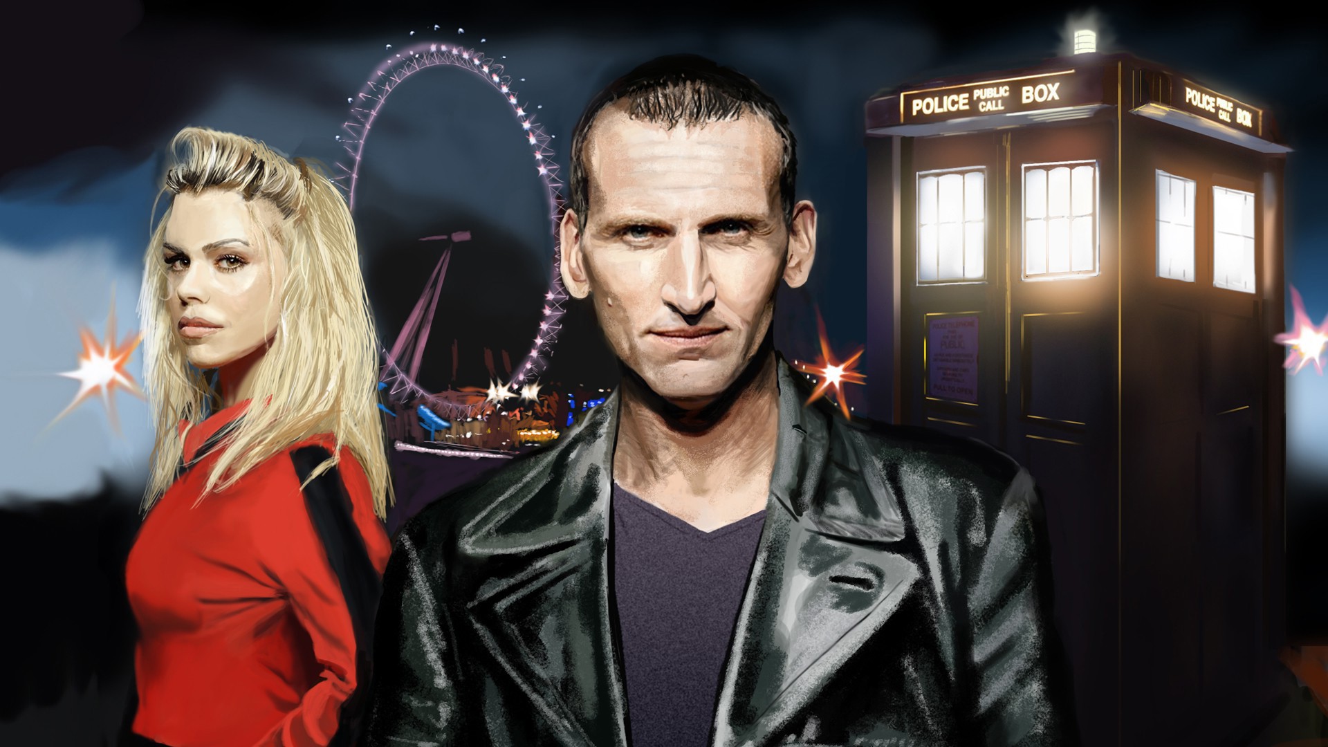 Doctor Who The Doctor TARDiS Christopher Eccleston Billie Piper Ferris Wheel Rose Tyler 1920x1080