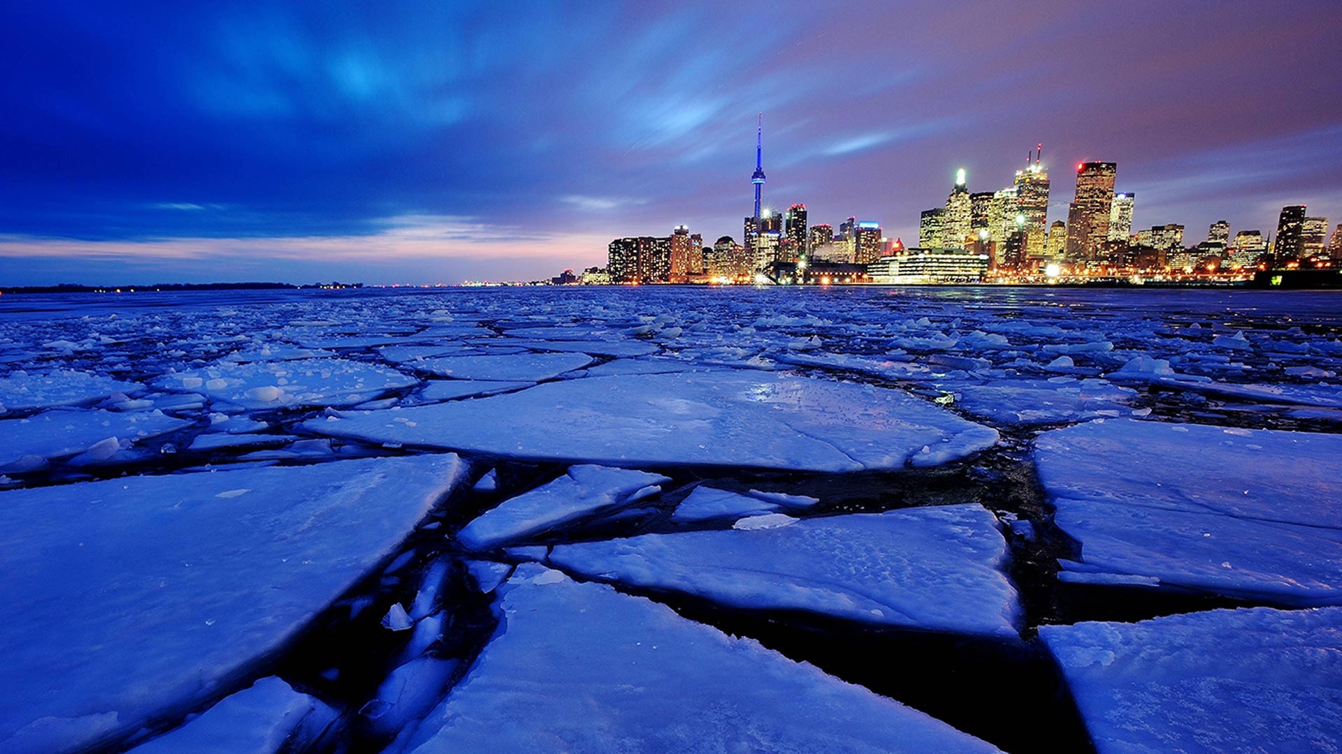 Cityscape Toronto Canada CN Tower Ice 1920x1080