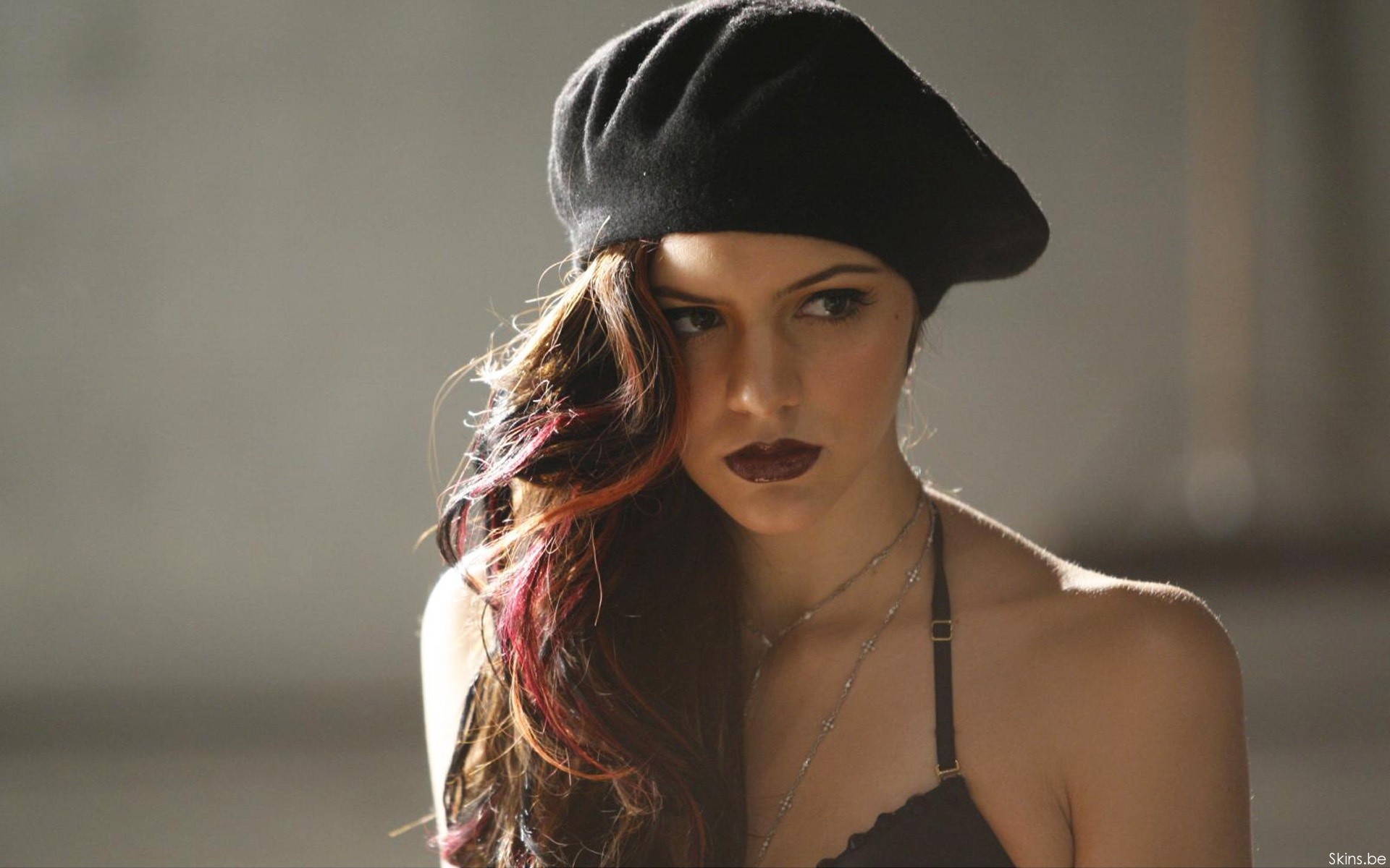 Lips Women Dyed Hair Funny Hats Model Red Lipstick Face Katharine McPhee Brunette Brown Eyes Looking 1920x1200