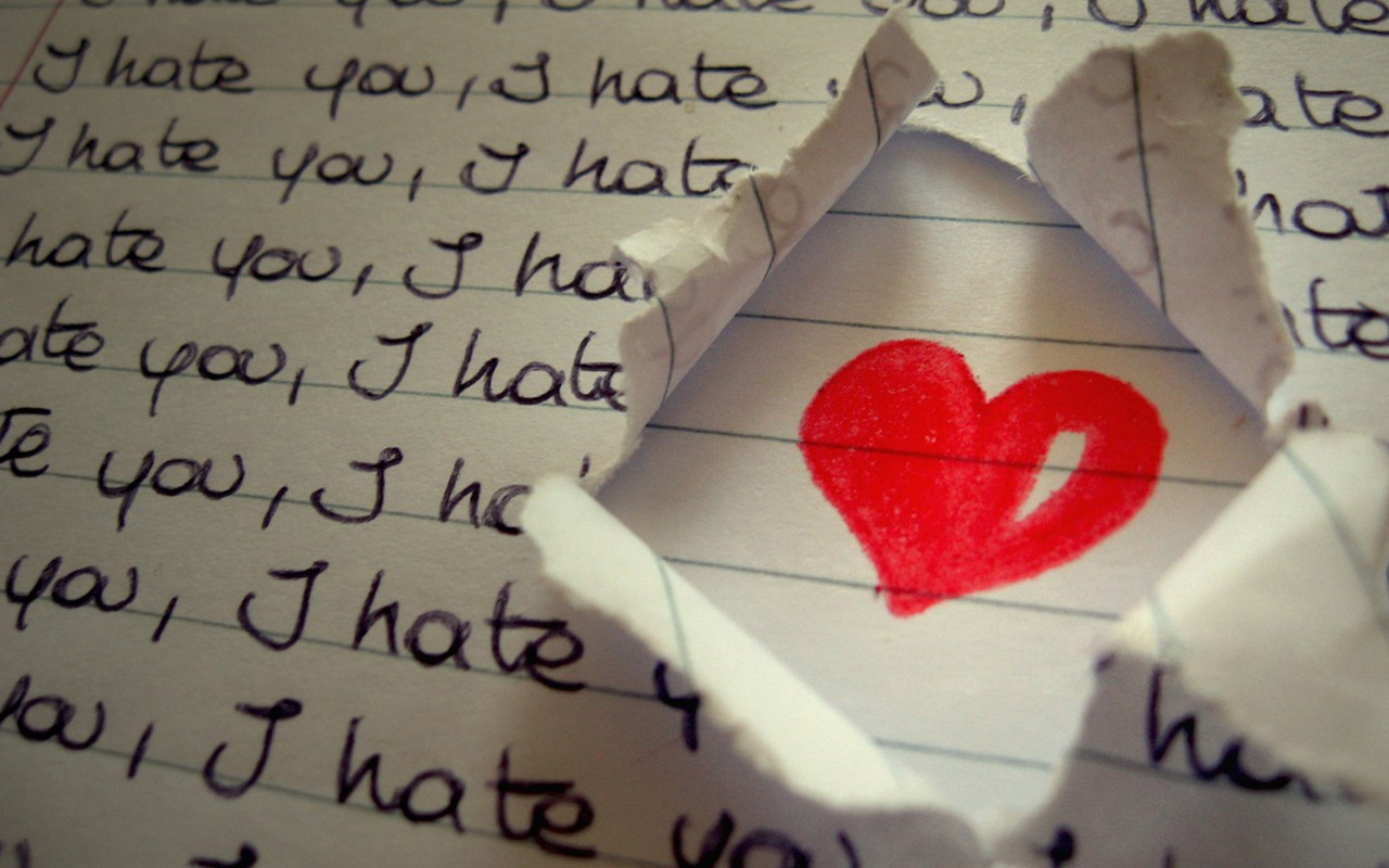 Love Heart Design Hate Red Text Paper Art 1280x800