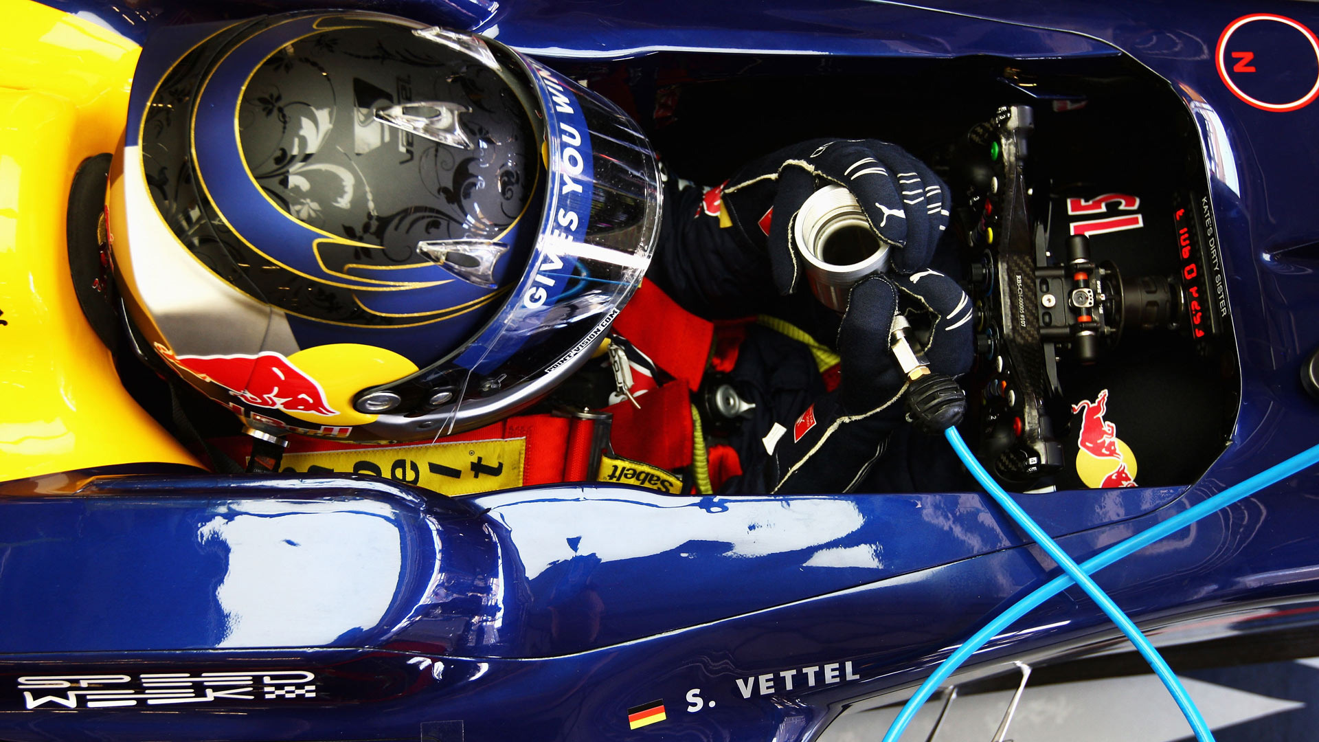 Sebastian Vettel Red Bull Formula 1 Car Helmet Sport Vehicle Race Cars Gloves Cockpit Red Bull Racin 1920x1080