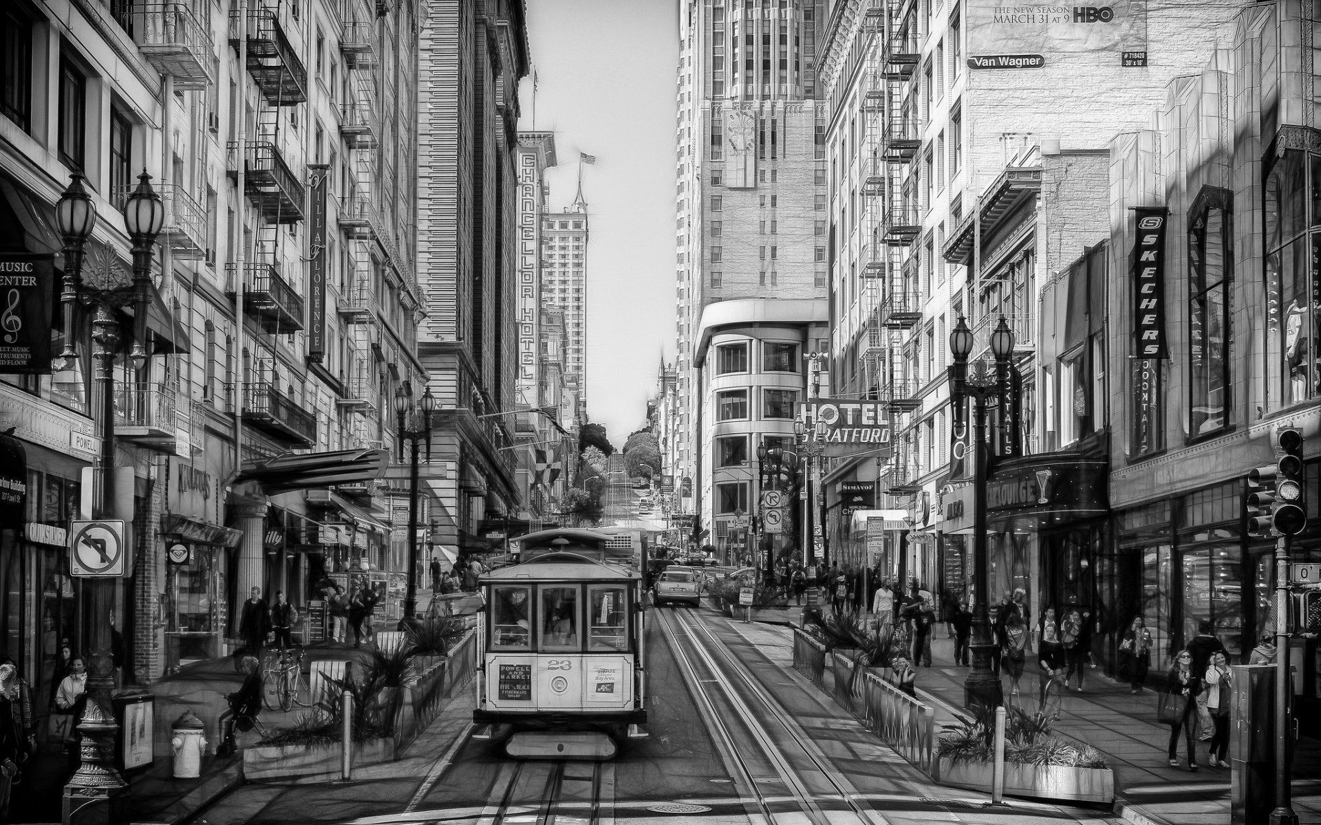 Monochrome San Francisco Cable Cars City 1920x1200