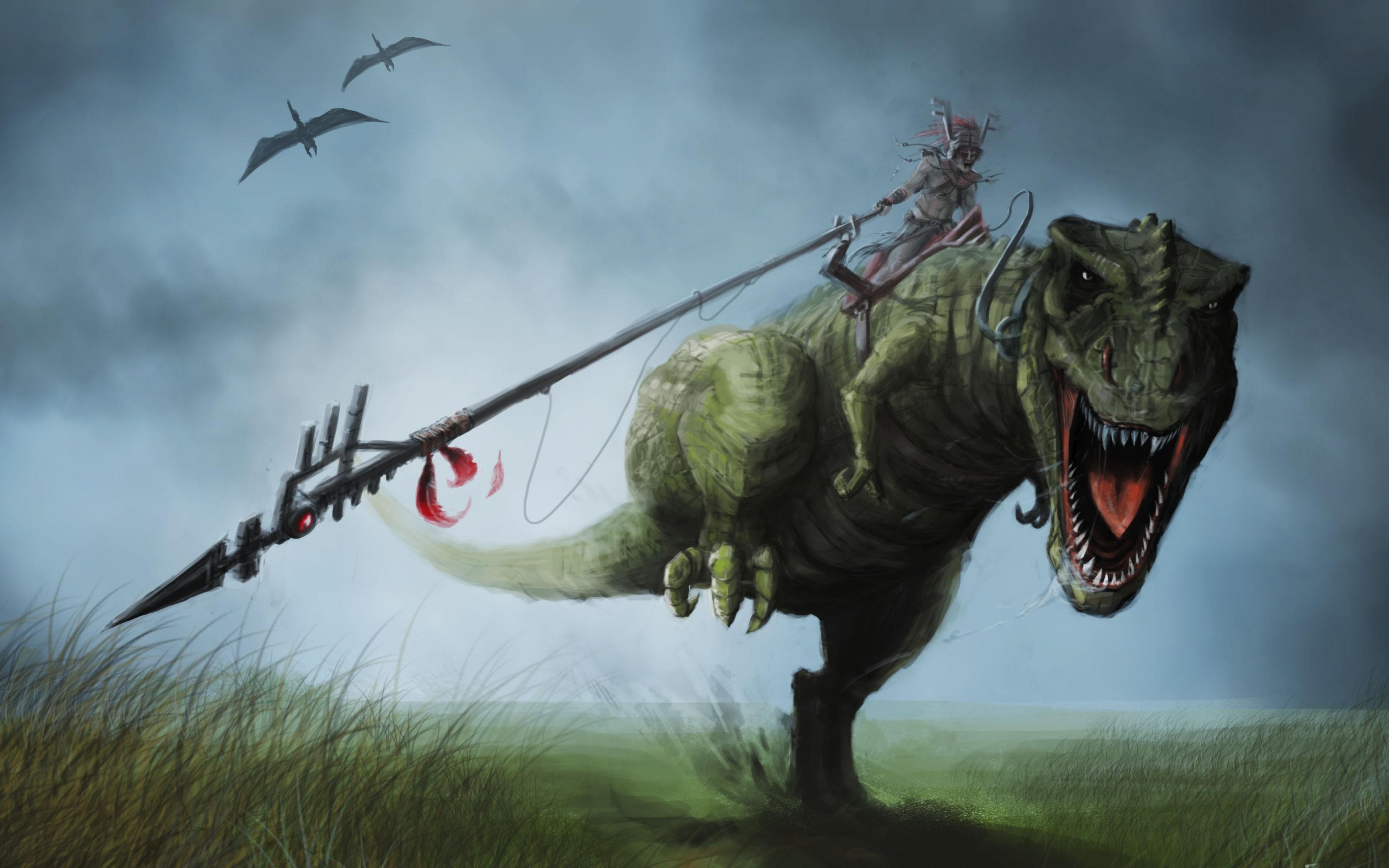 Warrior Tyrannosaurus Rex Fantasy Dinosaur 3840x2400