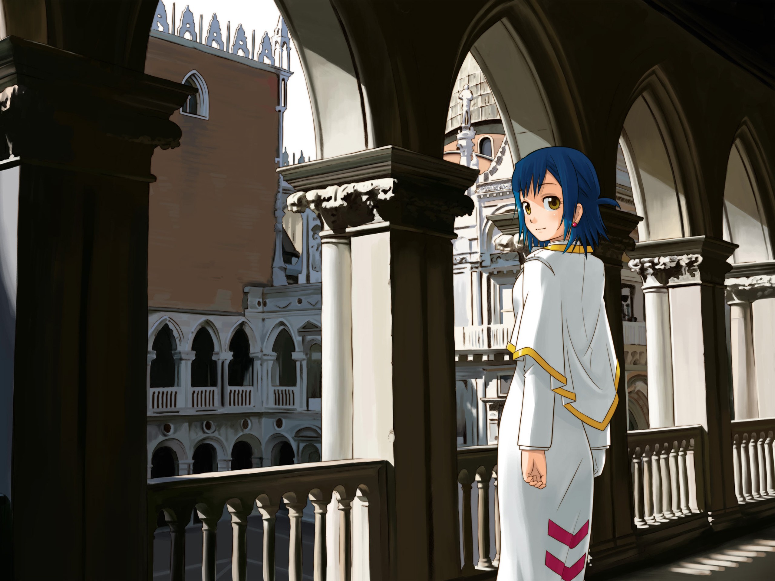 Anime Girls Castle White Clothing Blue Hair Aria Aika Granzchesta 2560x1920