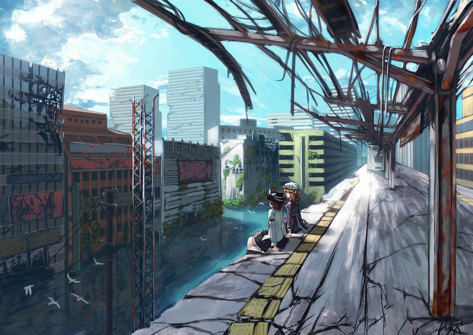 Anime City Landscape Touhou Maribel Han Usami Renko Moescape 1637x1158