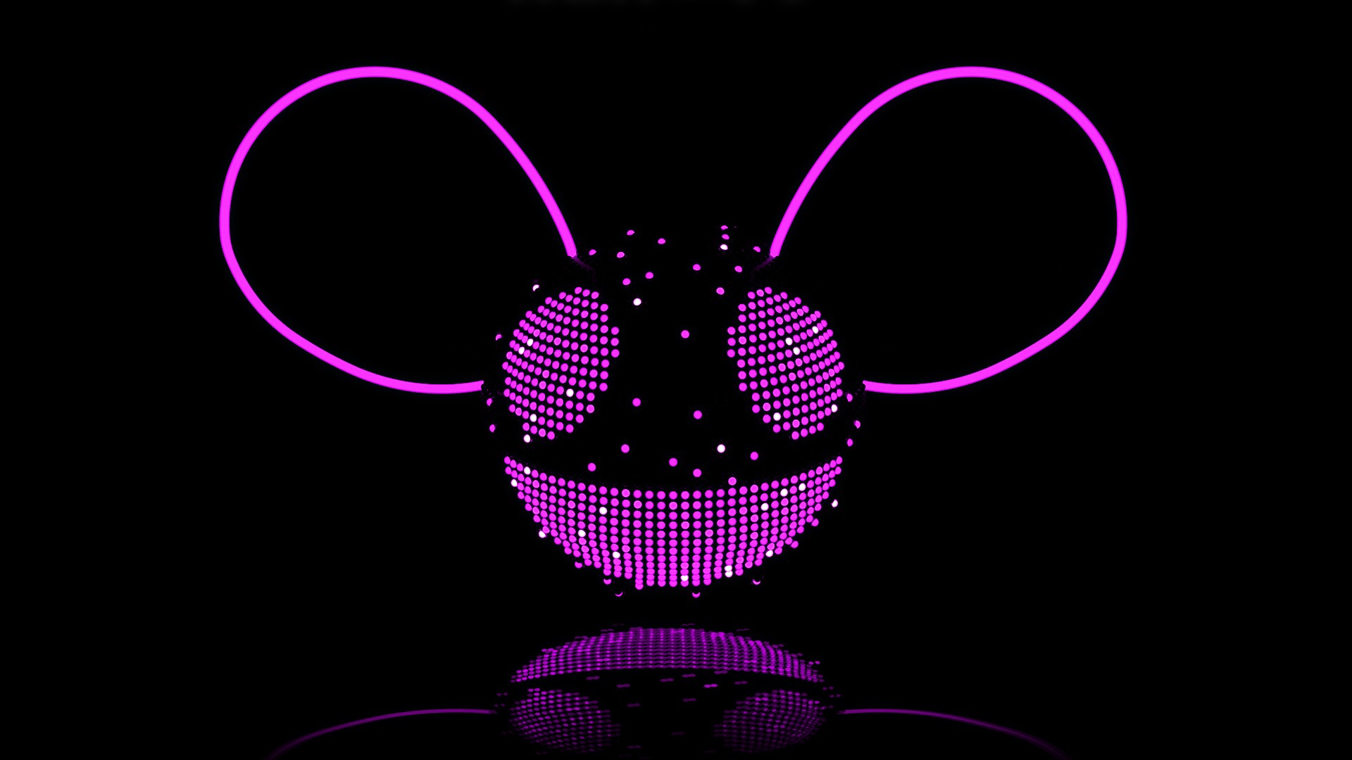 Deadmau5 Mouse Ears Digital Art Neon Black Background Reflection 1920x1080