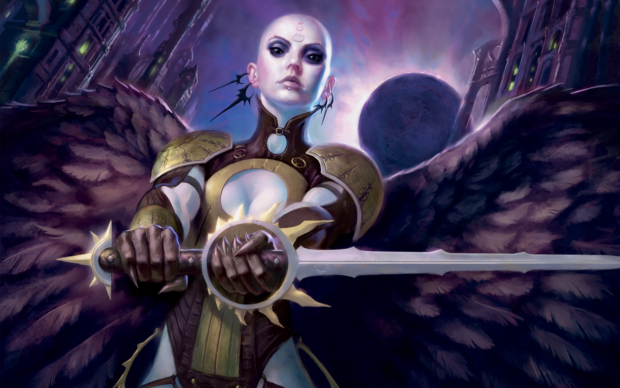Magic The Gathering Warrior Bald Head Sword Women Fantasy Art 2560x1600