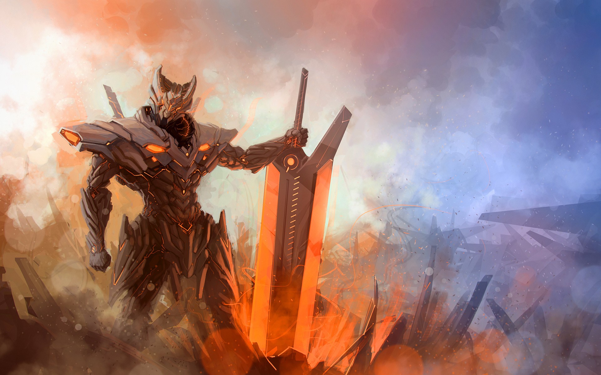 Jarvan IV League Of Legends Artwork Fantasy Art Digital Art Warrior War Cyborg Robot Orange Video Ga 1920x1200