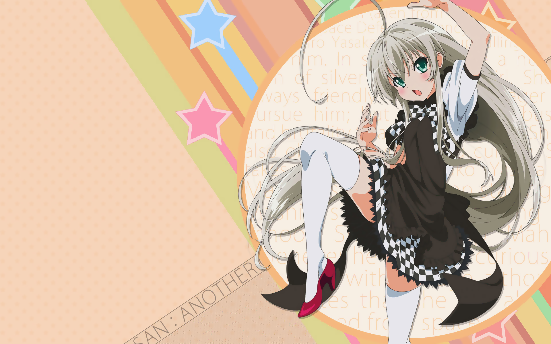 Anime Anime Girls Simple Background Gray Hair Green Eyes Long Hair Dress Thigh Highs Haiyore Nyaruko 1920x1200