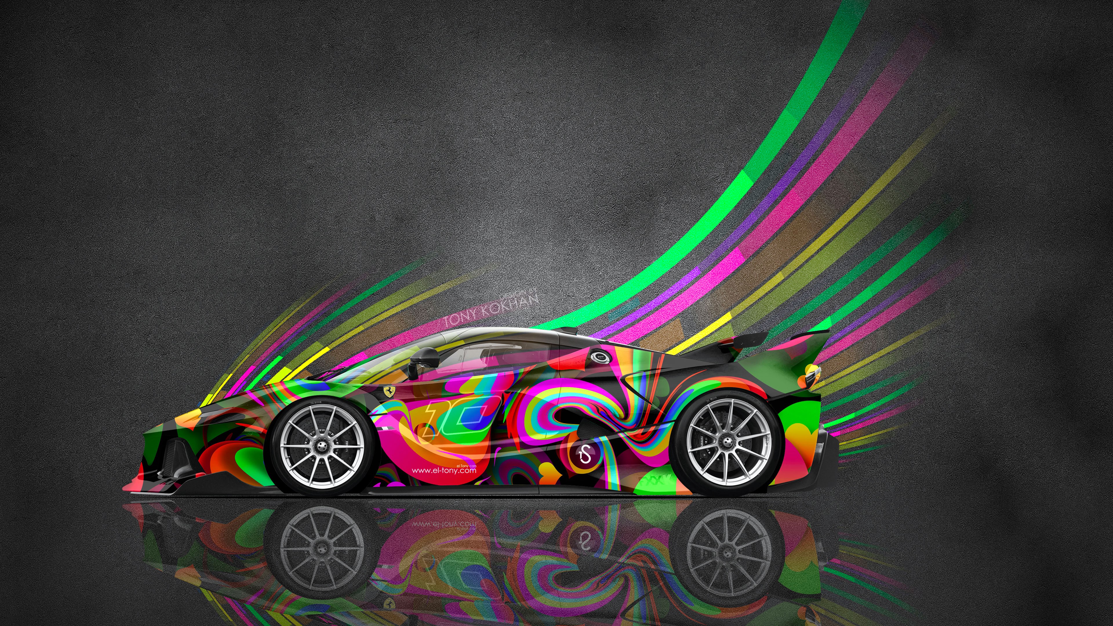 Super Car Tony Kokhan Colorful Ferrari 3840x2160