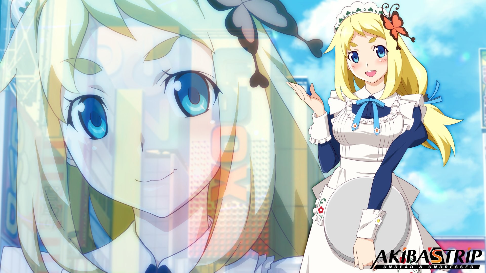 Akibas Trip Video Games Anime Maid Outfit Smiling Blonde Blue Eyes 1920x1080