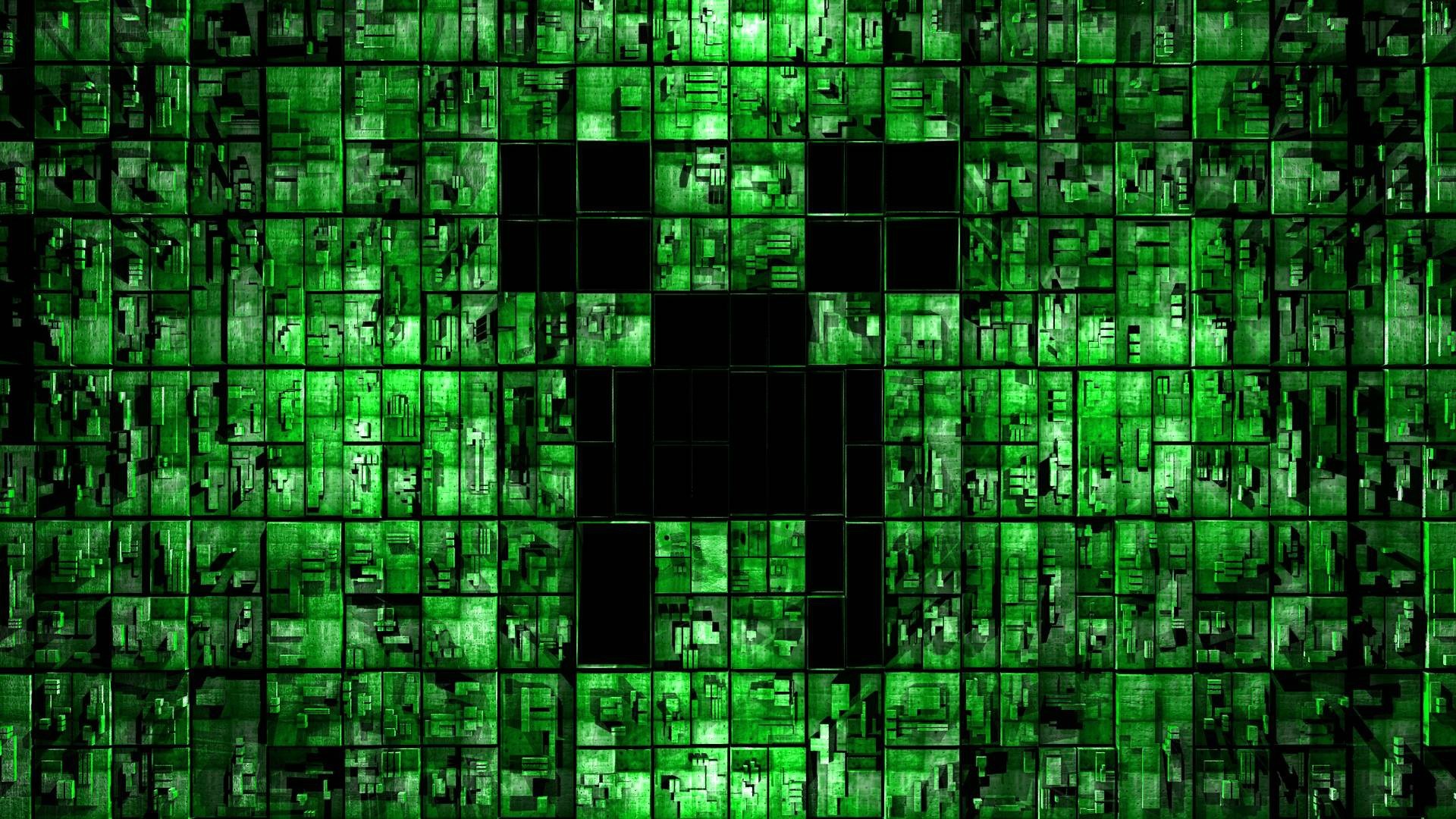 Digital Art Green Geometry 3D Minecraft Creeper Video Games 1920x1080
