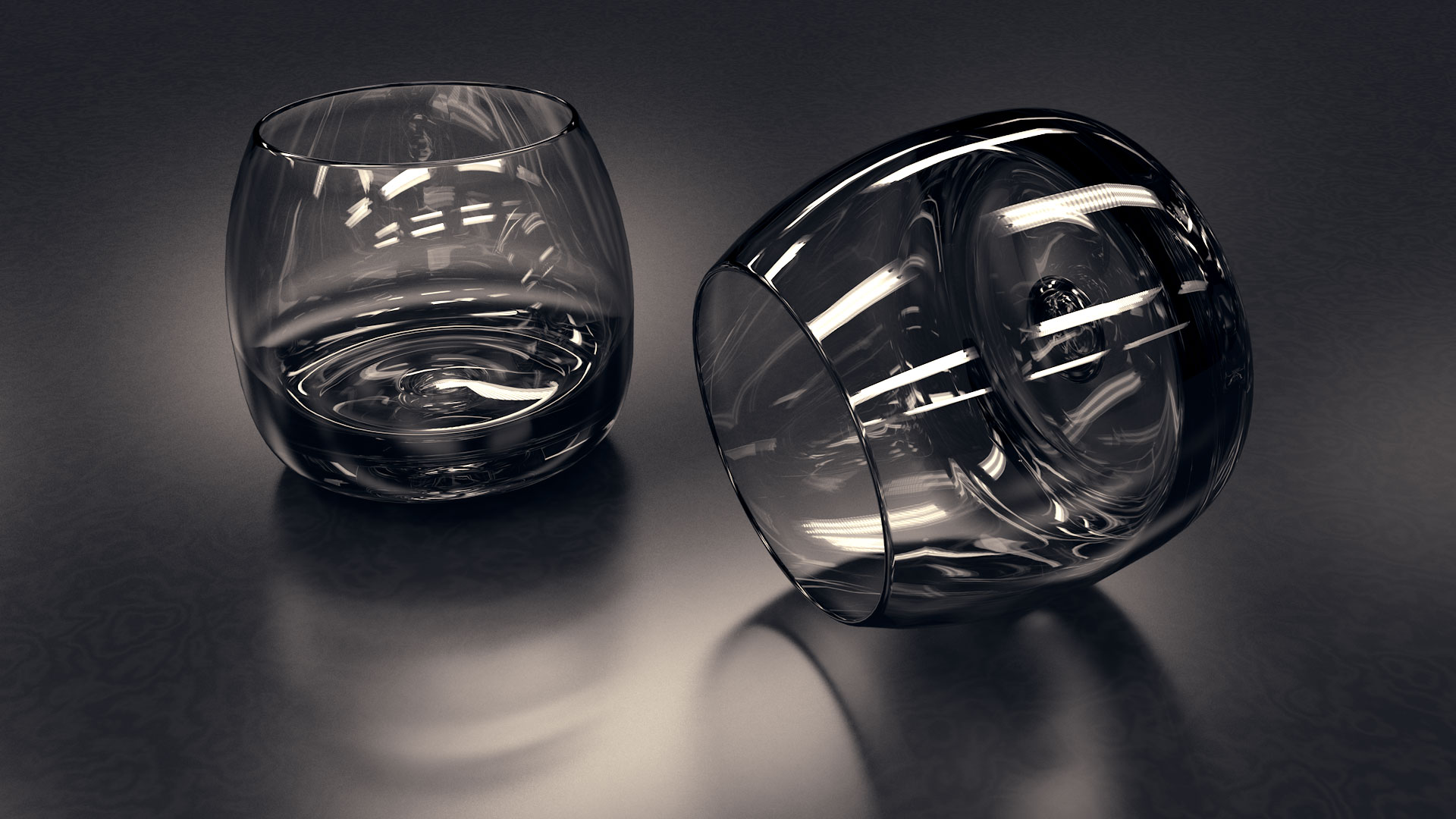 Glass Simple Monochrome Lying Down Render Digital Art Whisky Glass 1920x1080