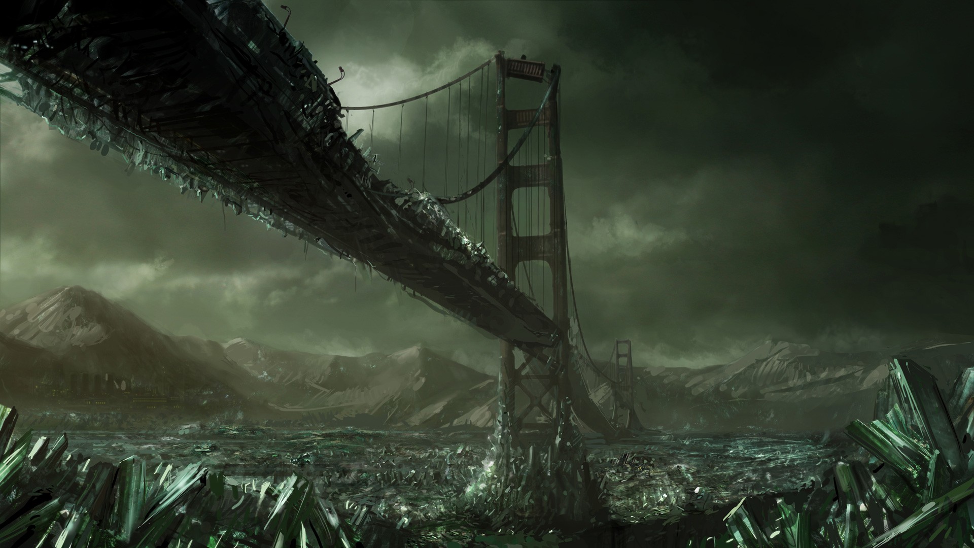 Apocalyptic Bridge San Francisco Golden Gate Bridge Digital Art Futuristic Science Fiction Command C 1920x1080