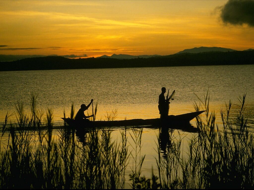 Sunset Boat Fishermen Water 1024x768