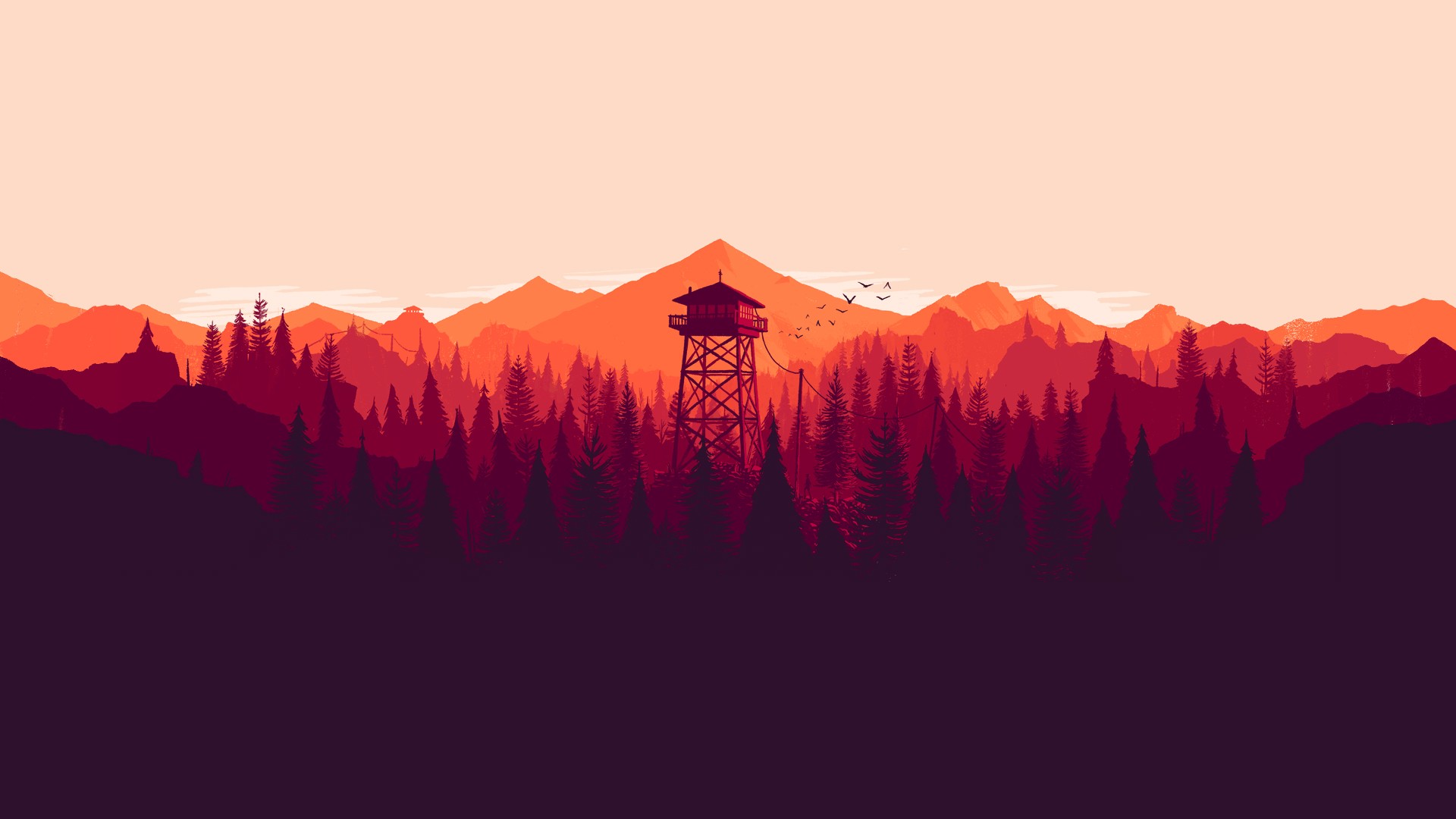 Video Games Firewatch Mountains Landscape Artwork Nature Forest Tower Olly Moss Illustration Digital 1920x1080