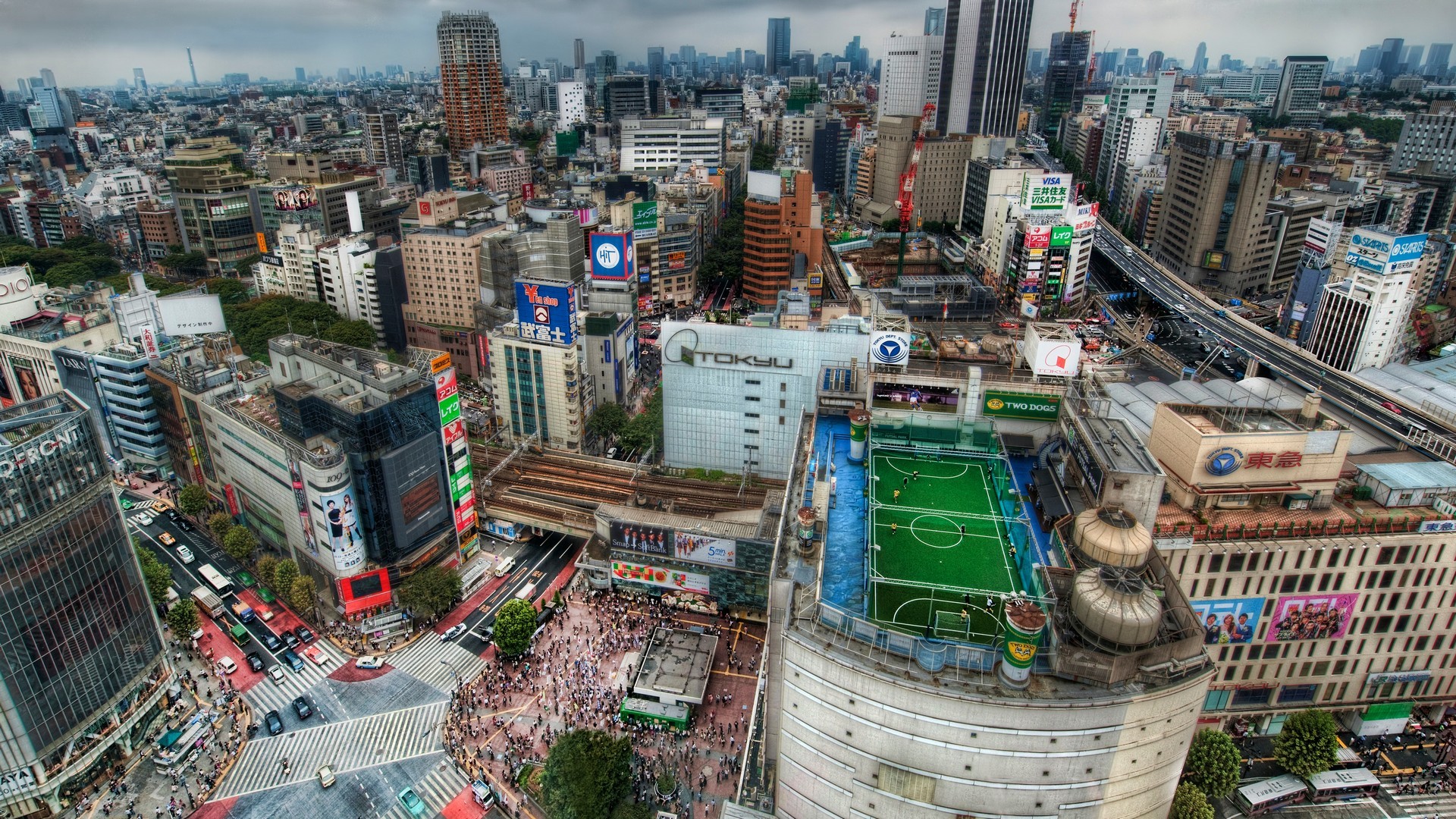 Building Tokyo Japan Rooftops Soccer Field Shibuya 1920x1080