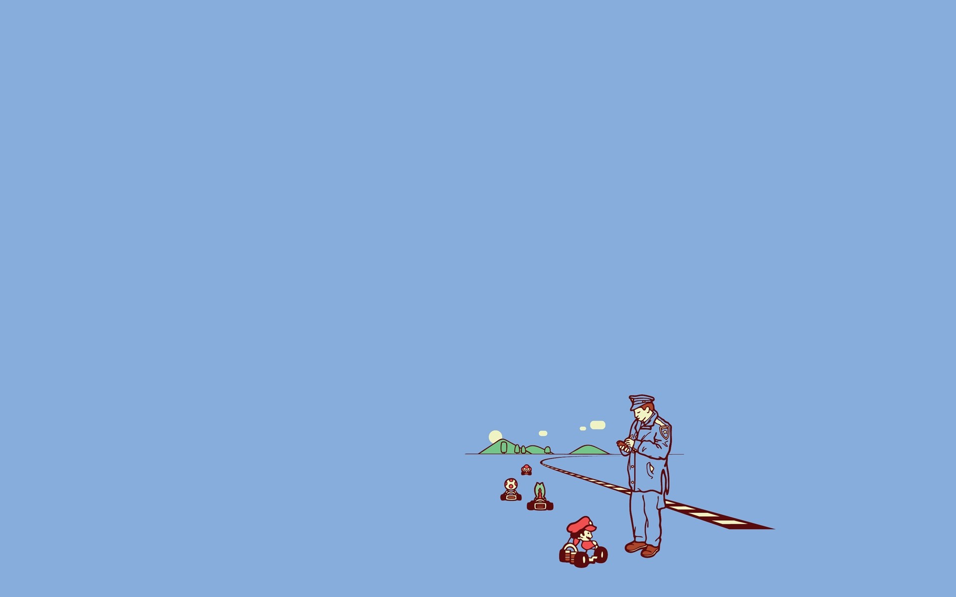 Minimalism Humor Super Mario Kart Video Game Art Video Games Simple Background Blue Background 1920x1200