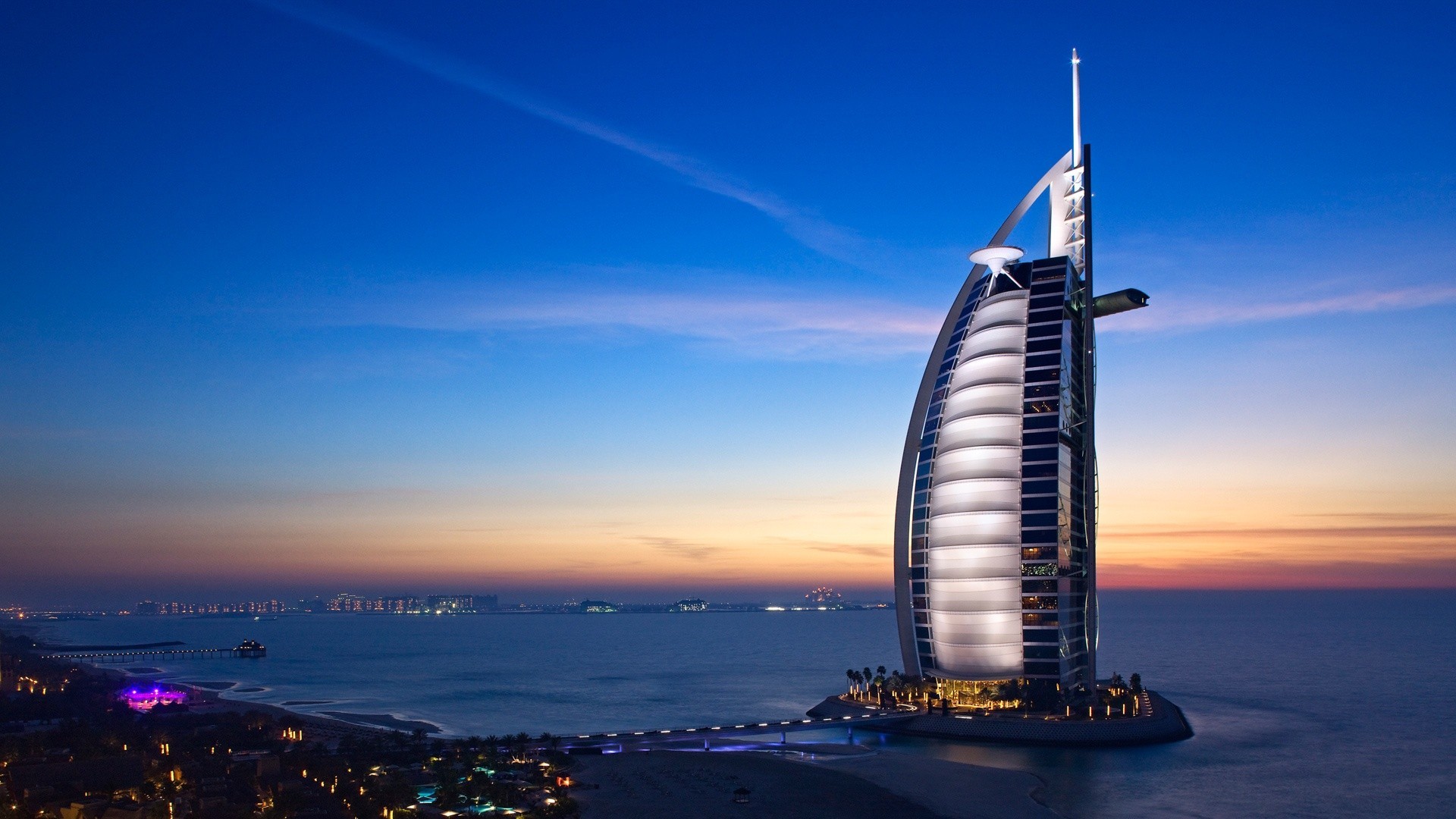 United Arab Emirates Burj Al Arab City Urban Cityscape Dubai Hotel Sunset Architecture 1920x1080