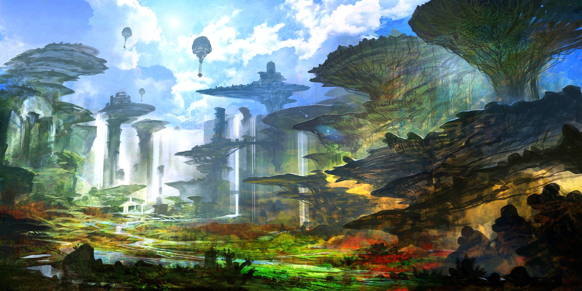 Chrono Cross Fantasy Art Digital Art Artwork Concept Art Futuristic Trees Video Games Feng Zhu 2000x1000