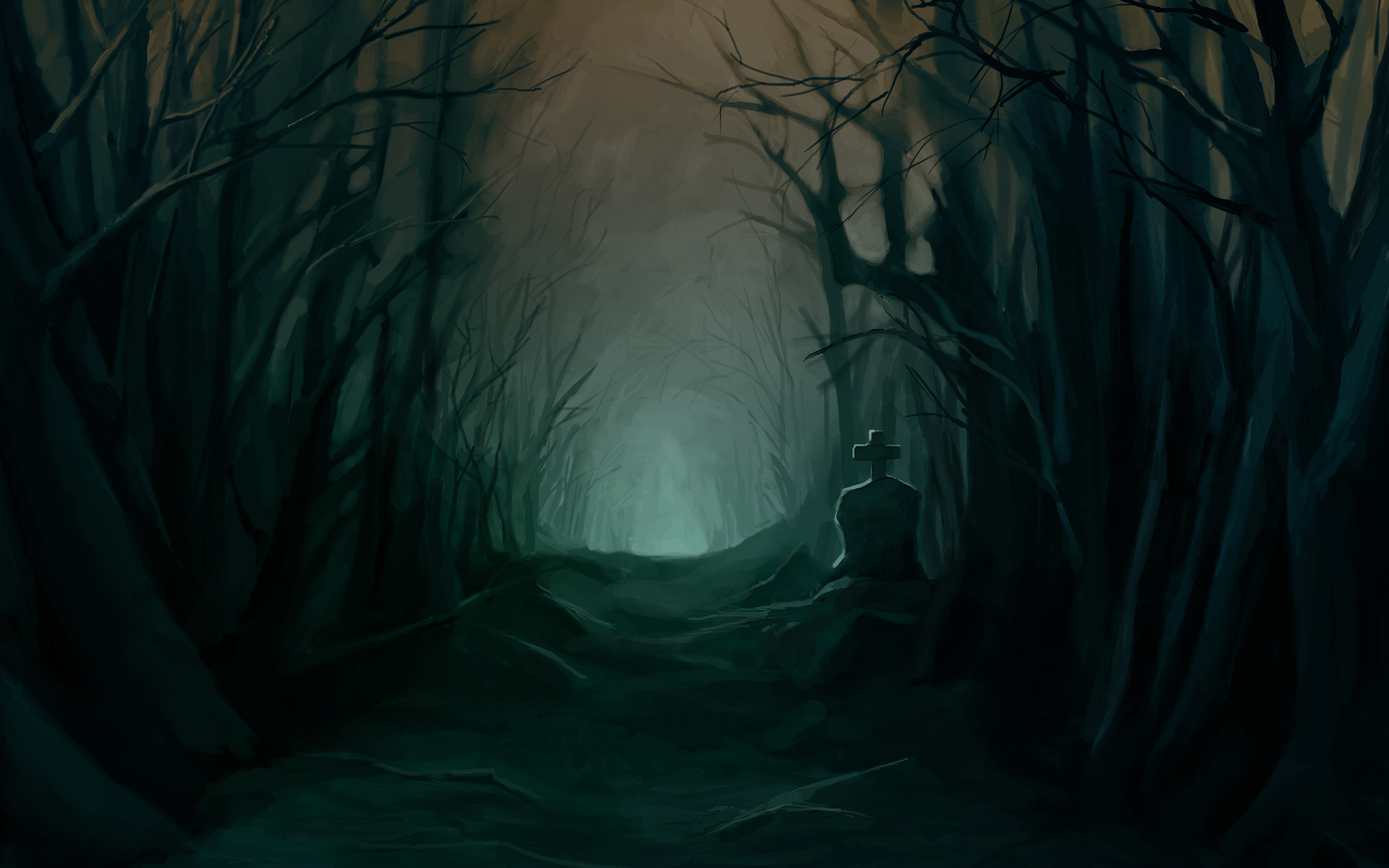 Dark Forest Tombstone Night 2880x1800