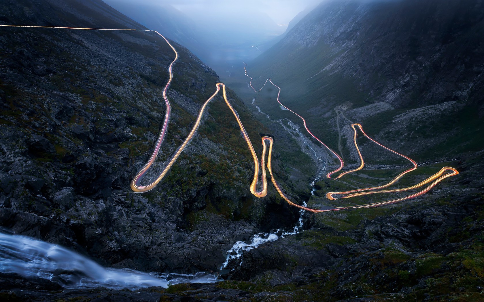 Norway Trollstigen Long Exposure Road Landscape Water Mountains 1680x1050