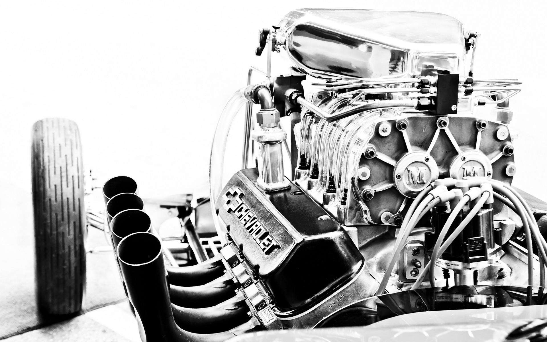 Engines Motors Technology Engine Exhaust Chevrolet Pipes Wheels Monochrome Chevrolet Corvette 1920x1200