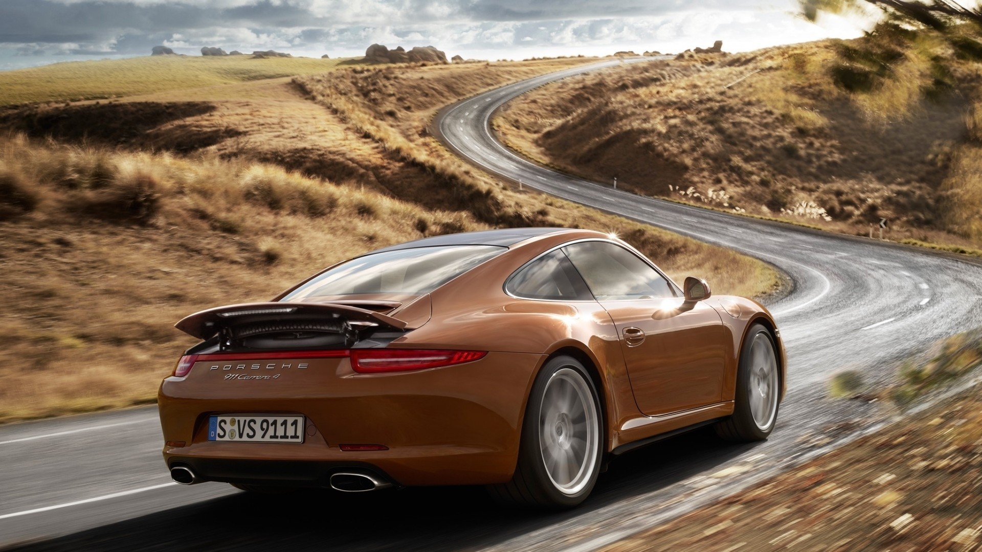 Porsche Car Vehicle Road Numbers Brown Cars 1920x1080