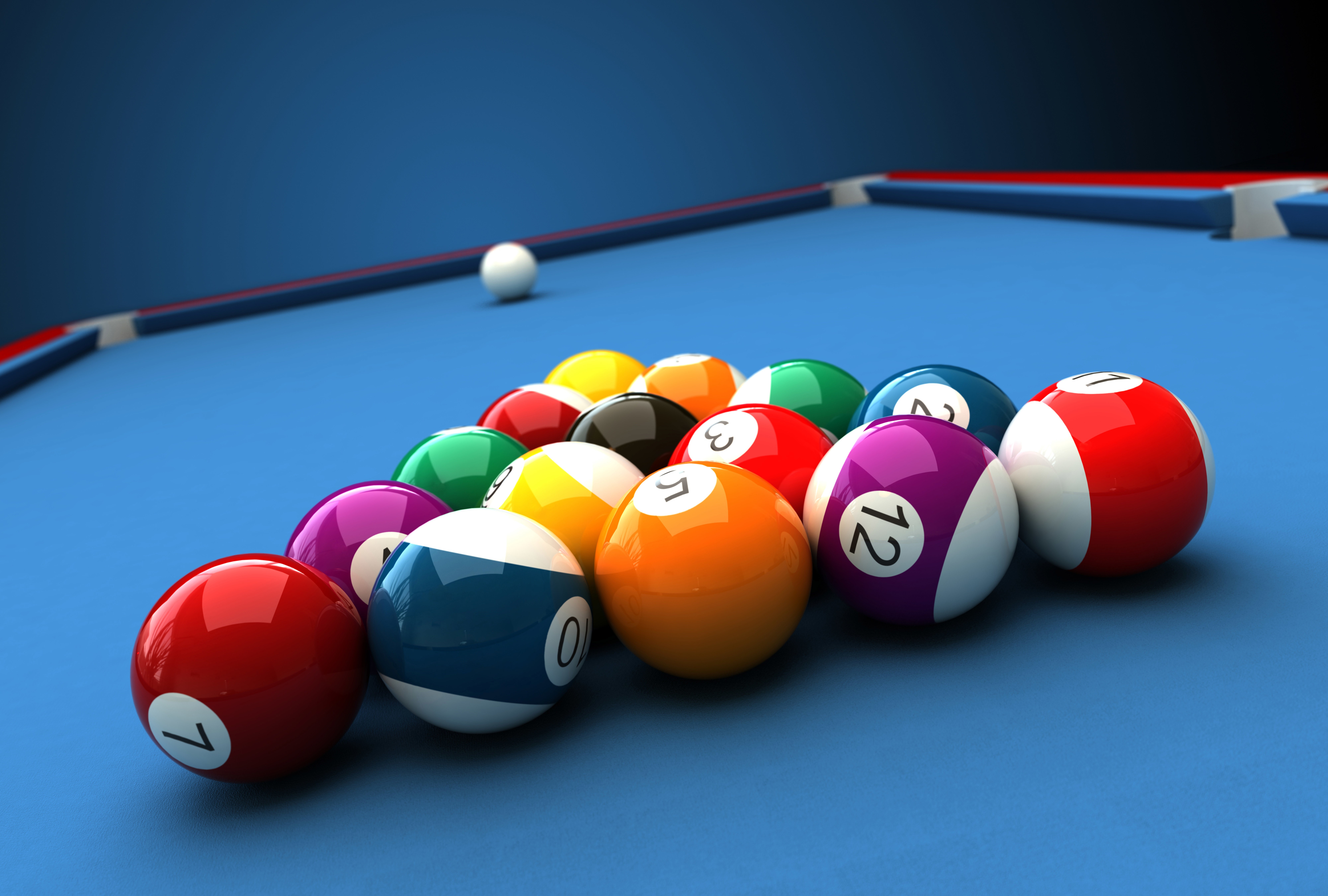 Billiard Balls Pool Table Ball Colorful Numbers Closeup Depth Of Field Render CGi Balls 8000x5400