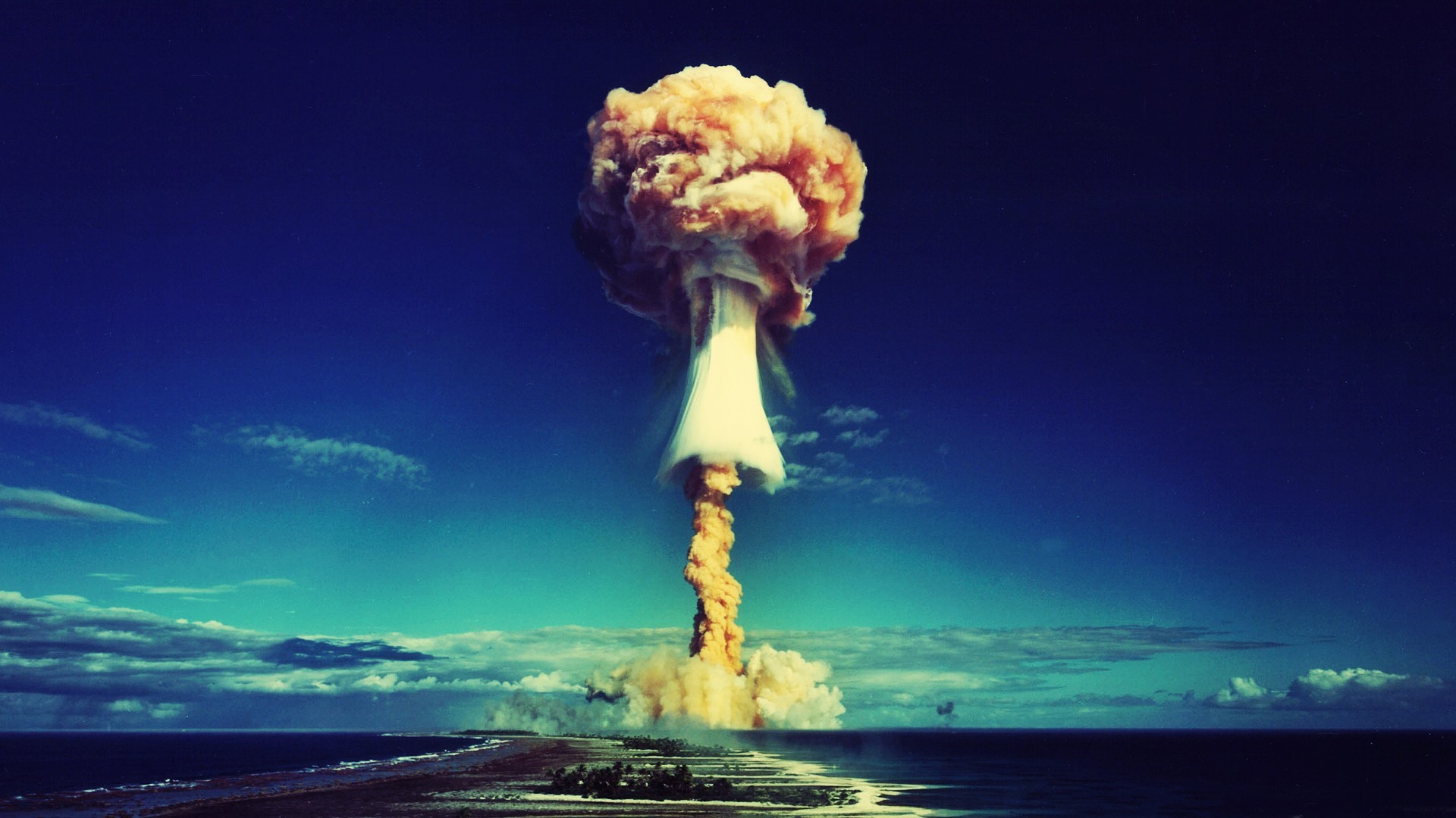 Explosion Sea Bikini Atoll Atomic Bomb Mushroom Clouds Nuclear 1920x1080