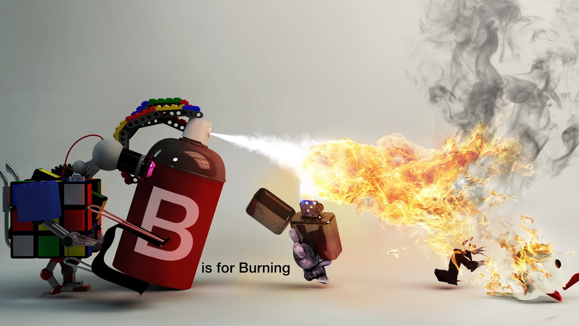 Fire Zippo Spray Burning Rabbits LEGO 1920x1080