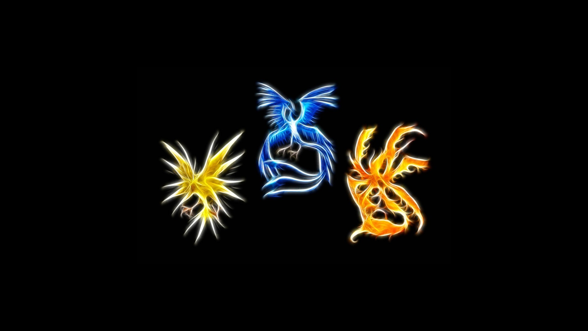 Fractalius Minimalism Video Games Pokemon First Generation Articuno Zapdos Moltres 1920x1080